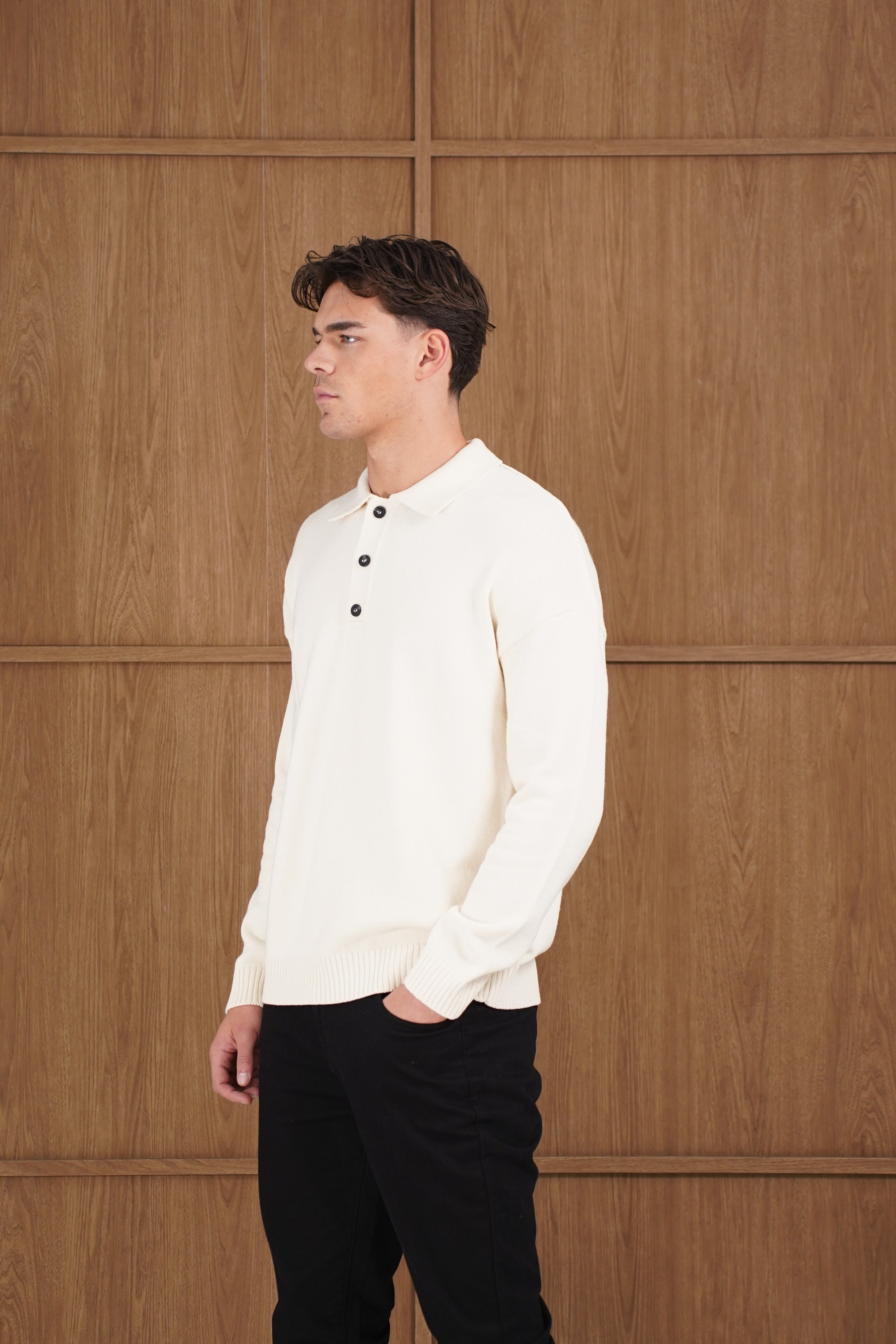 Capo Button LS Polo Shirt - Cream