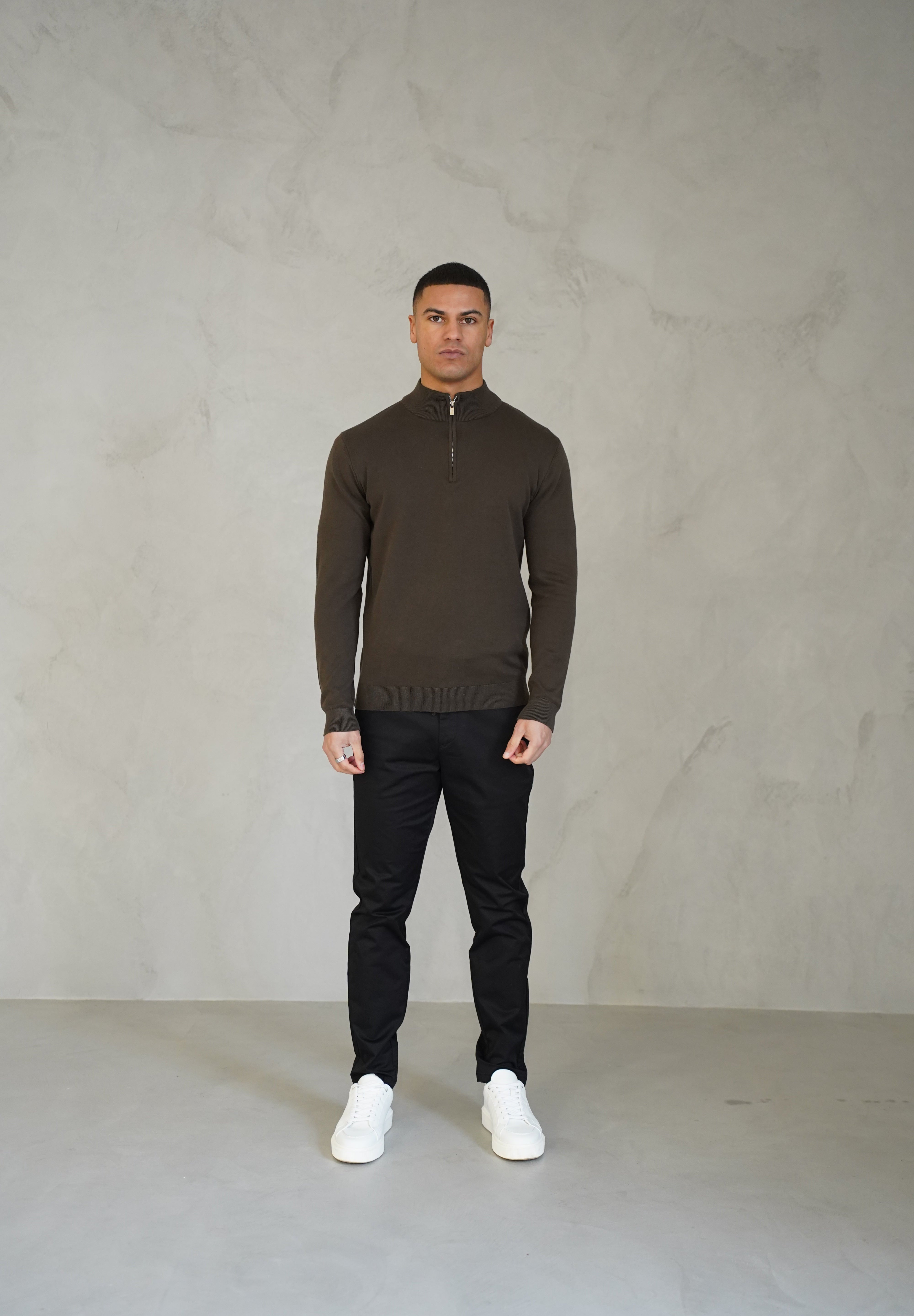 Capo Egyptian Cotton 1/4 Zip Top - Khaki