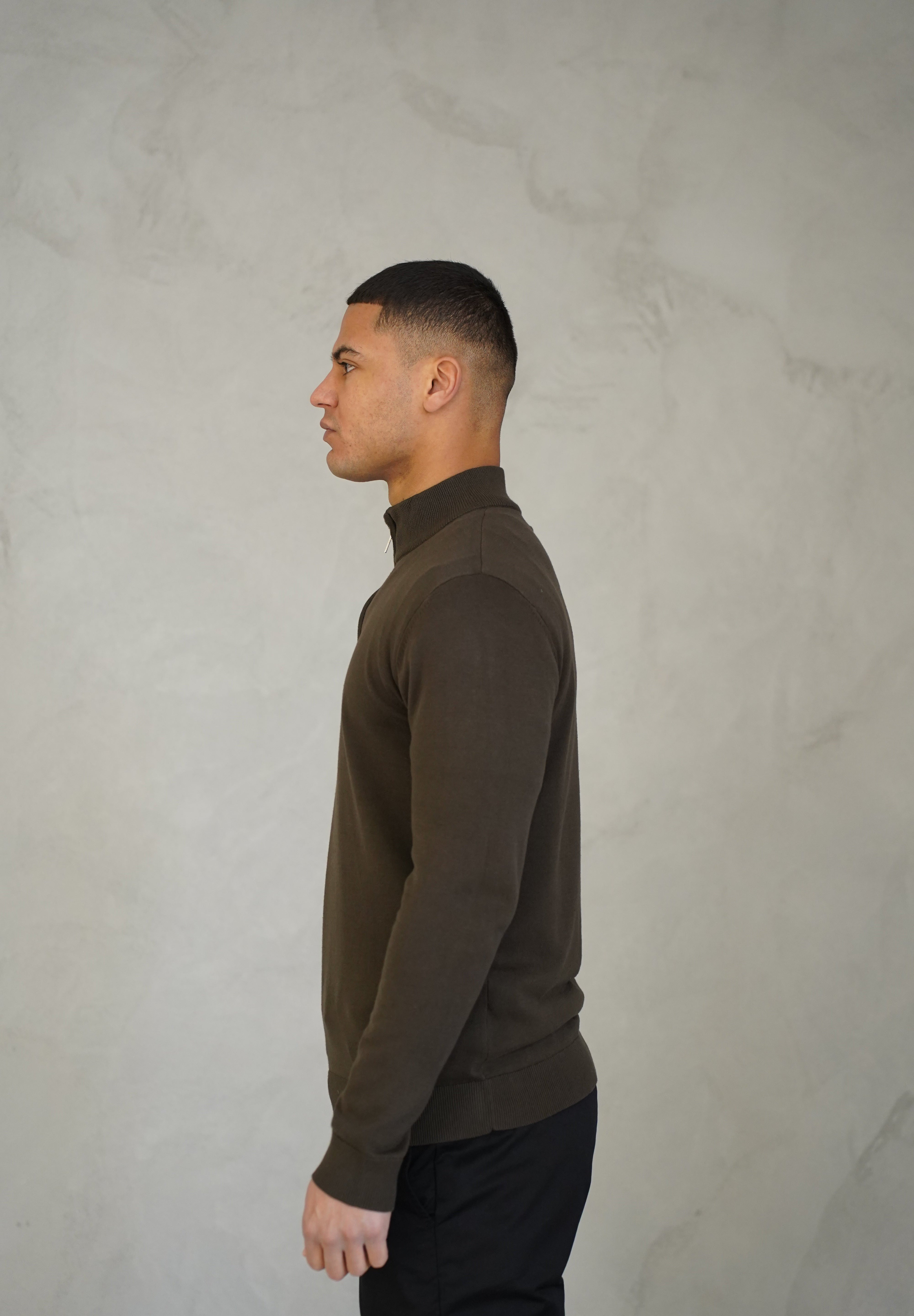 Capo Egyptian Cotton 1/4 Zip Top - Khaki