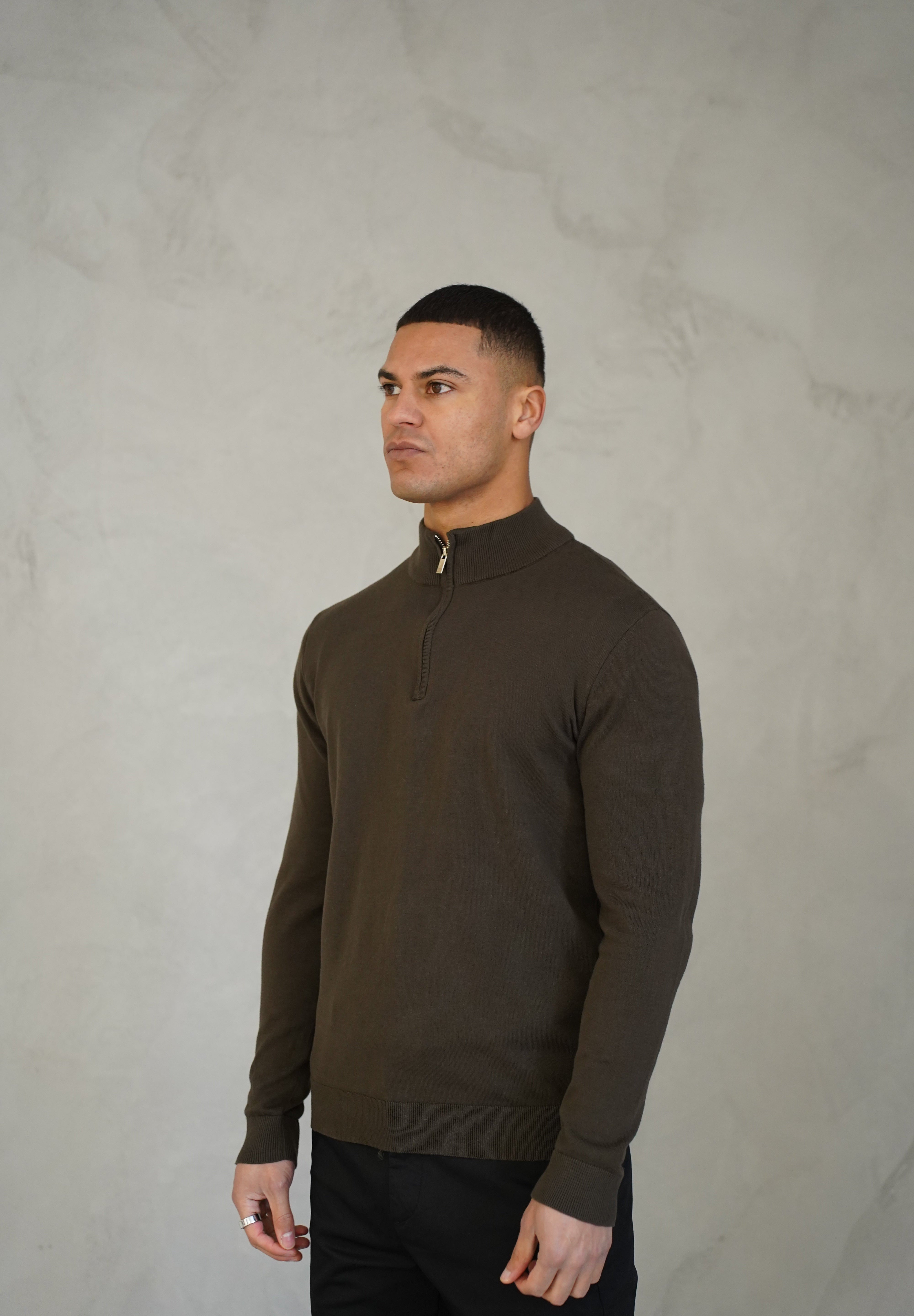 Capo Egyptian Cotton 1/4 Zip Top - Khaki