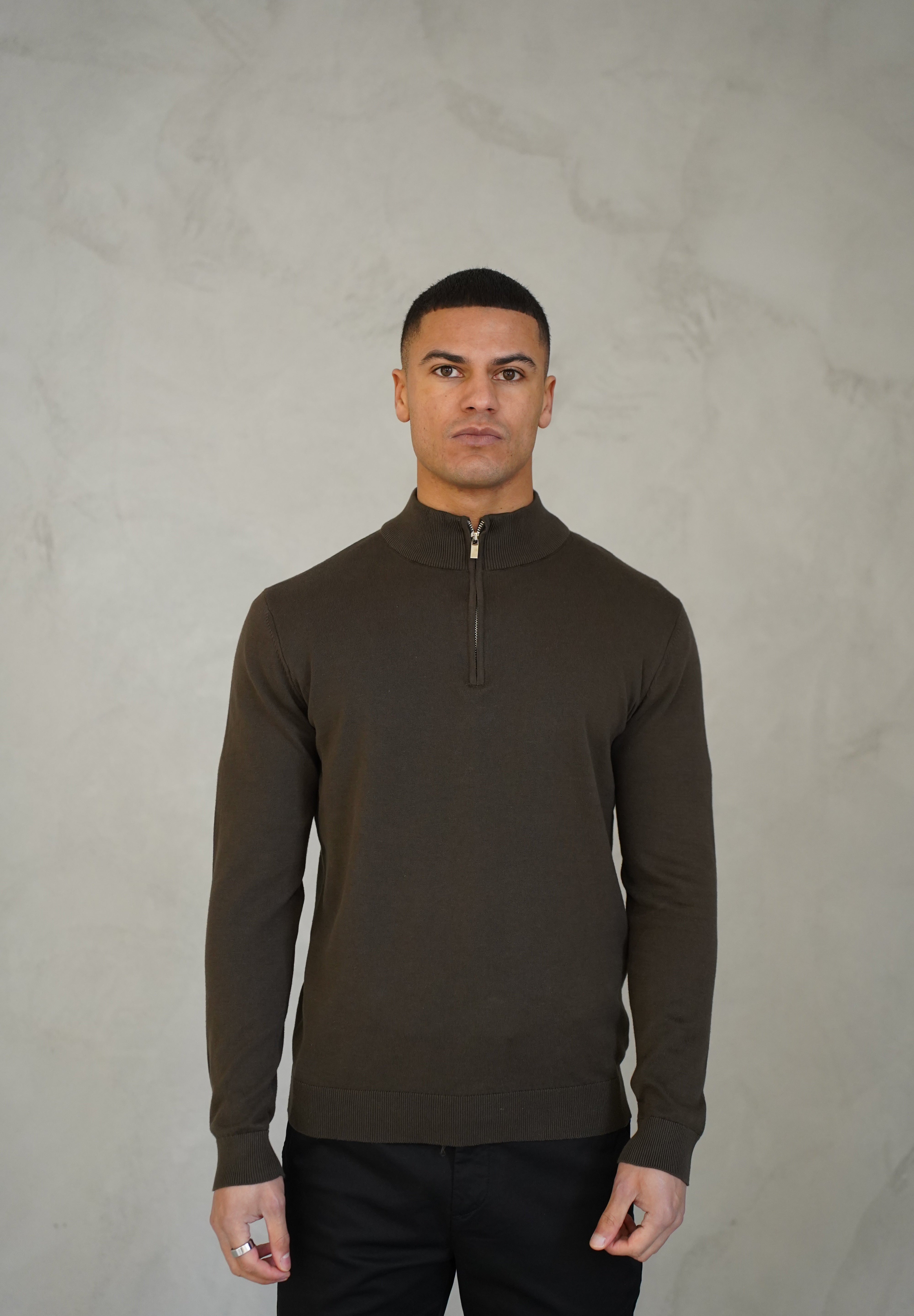 Capo Egyptian Cotton 1/4 Zip Top - Khaki