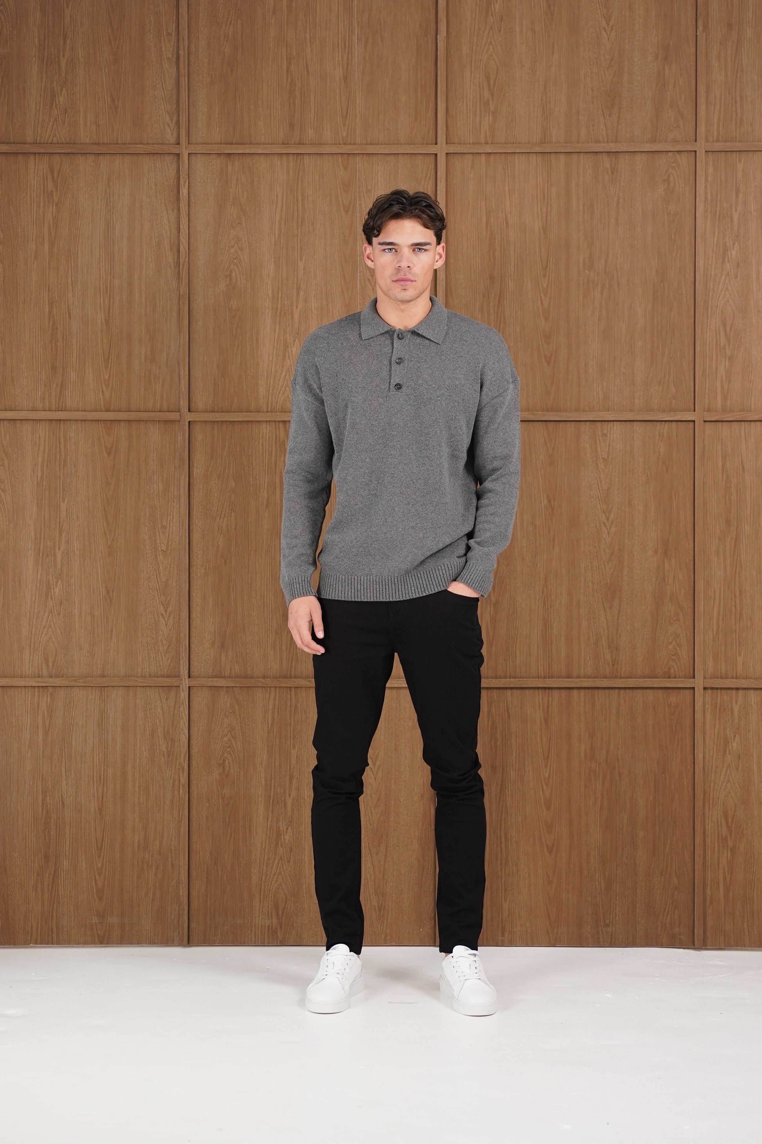 Capo Button LS Polo Shirt - Charcoal