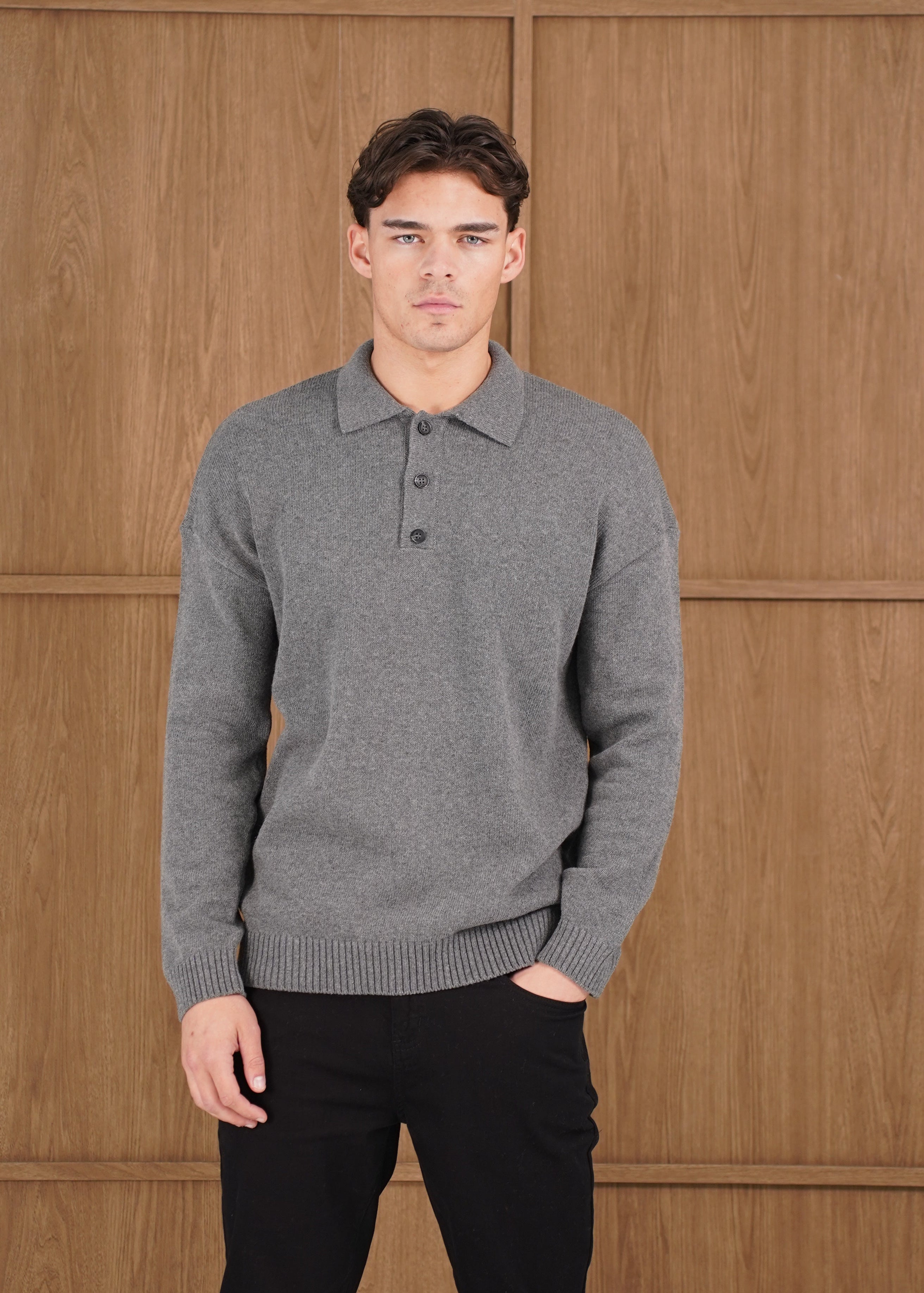 Capo Button LS Polo Shirt - Charcoal