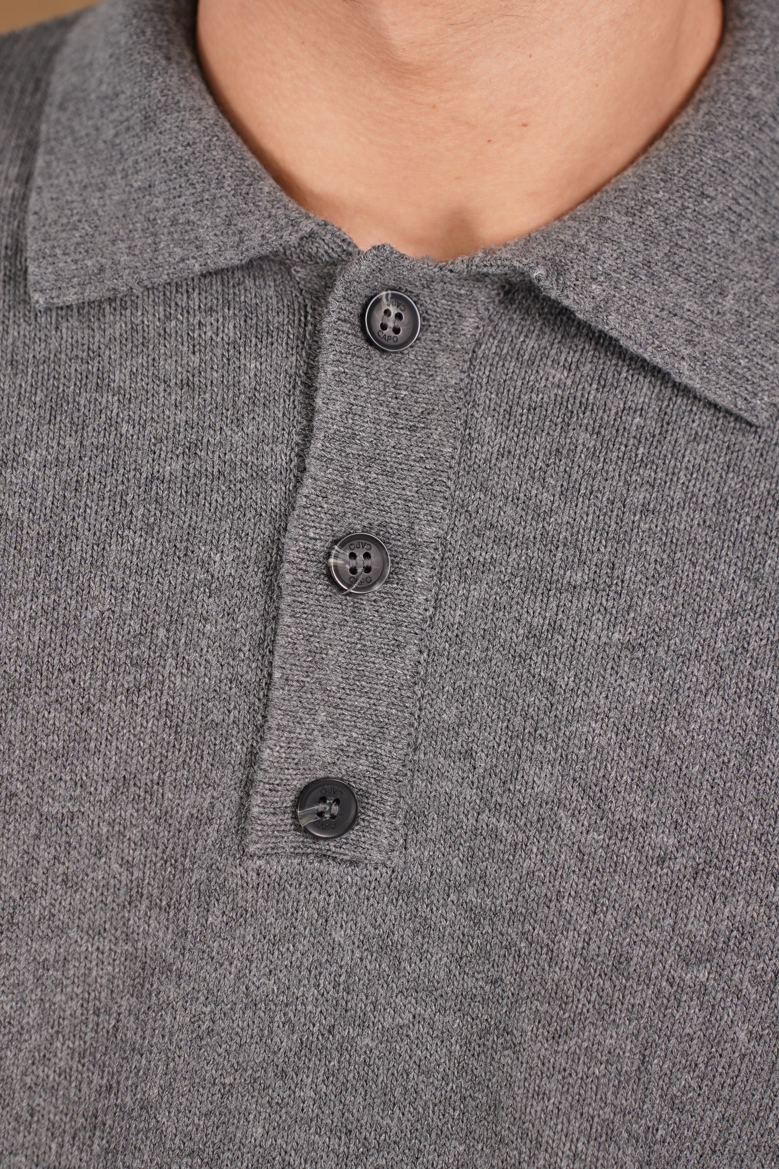 Capo Button LS Polo Shirt - Charcoal