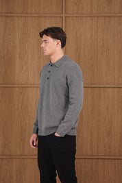 Capo Button LS Polo Shirt - Charcoal