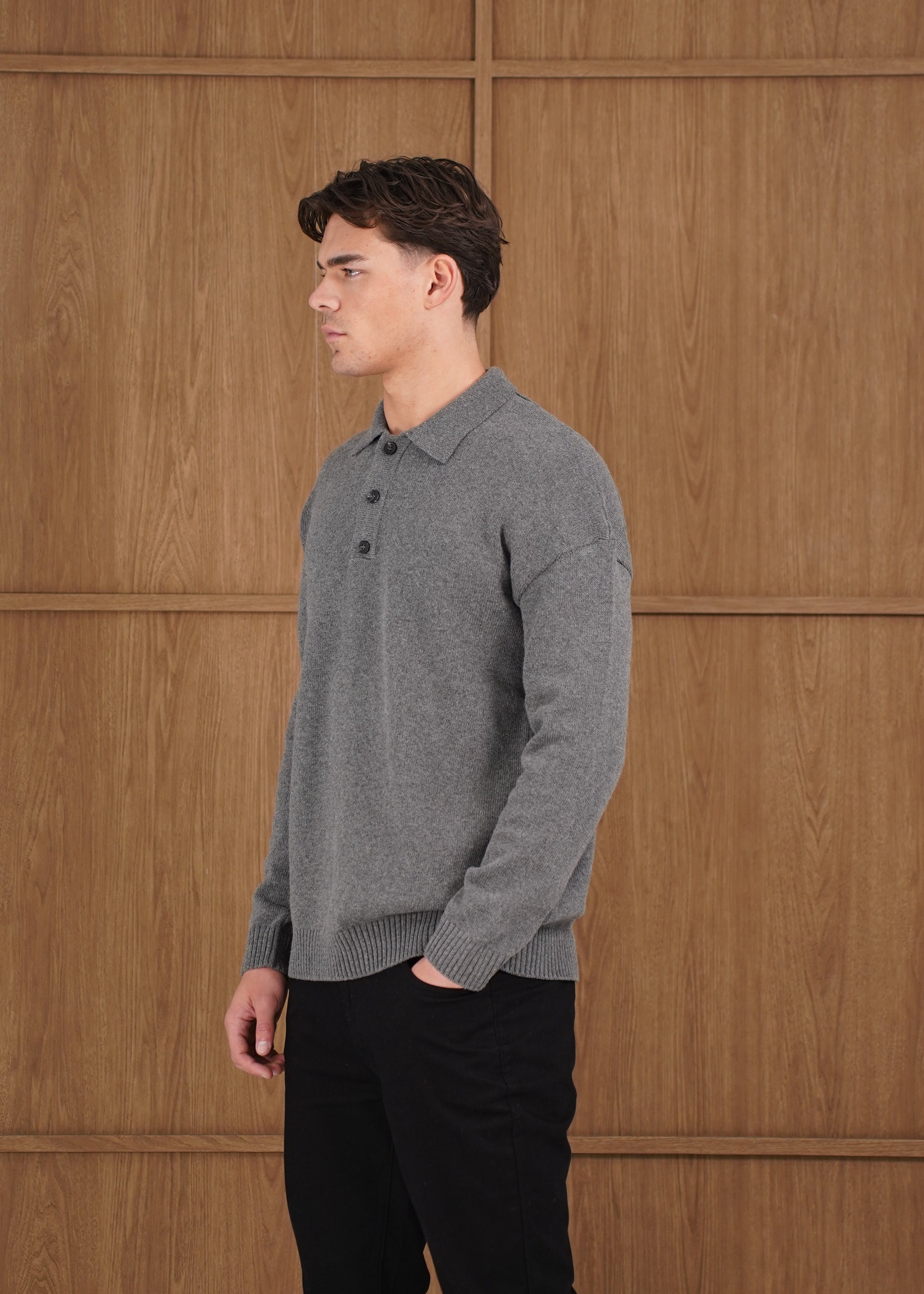 Capo Button LS Polo Shirt - Charcoal