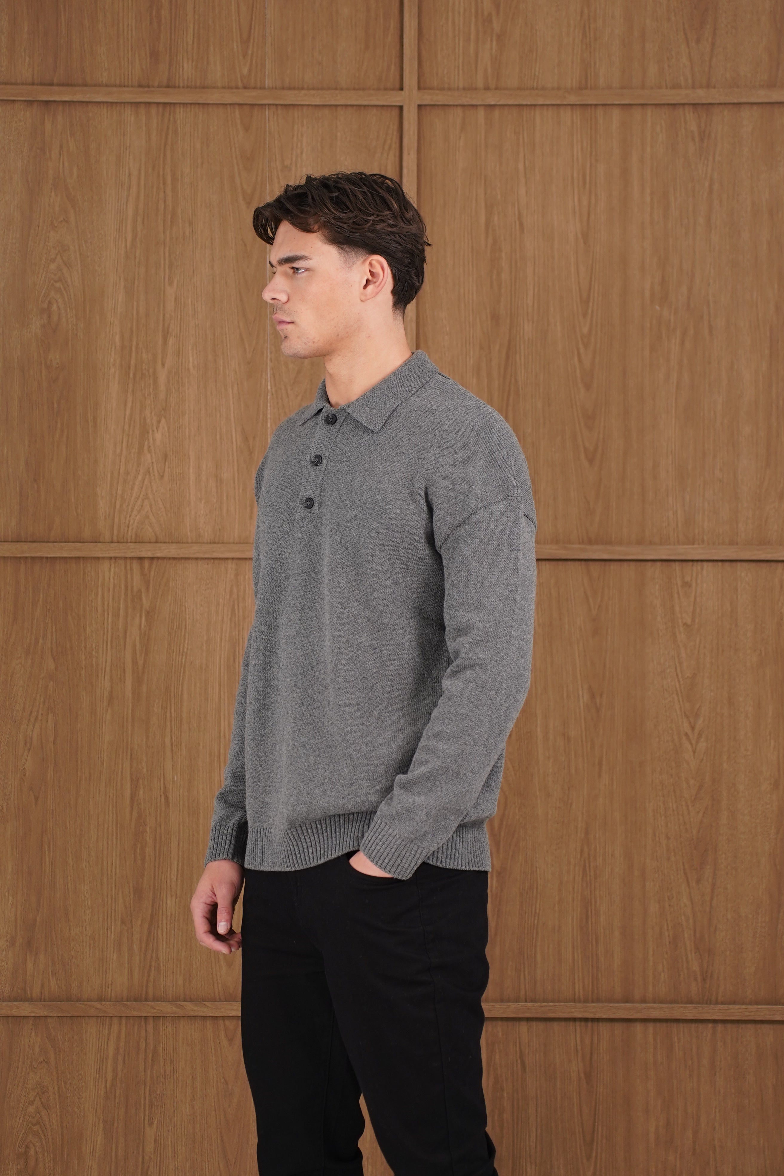 Capo Button LS Polo Shirt - Charcoal