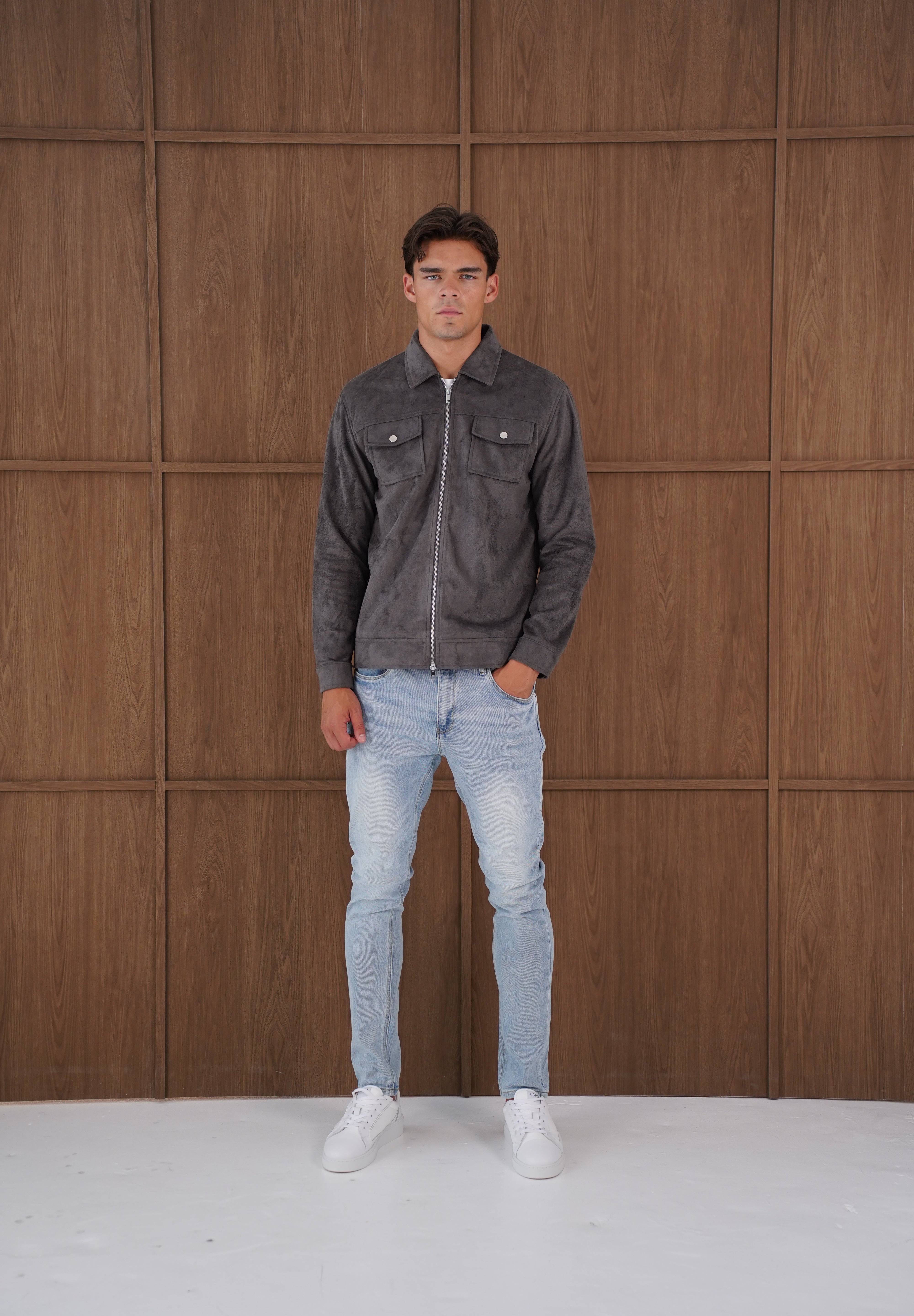 Capo Faux Suede Jacket - Charcoal