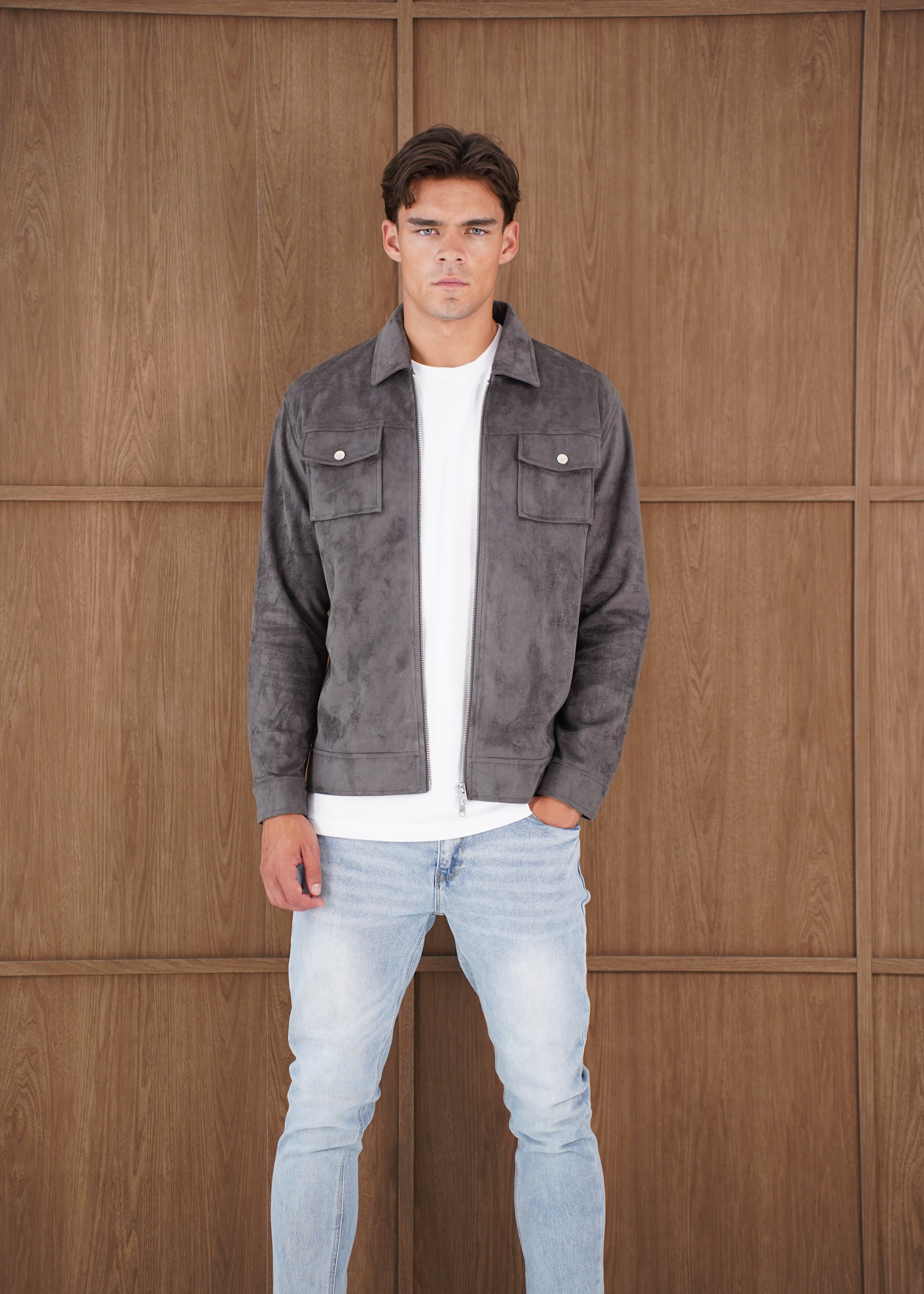 Capo Faux Suede Jacket - Charcoal