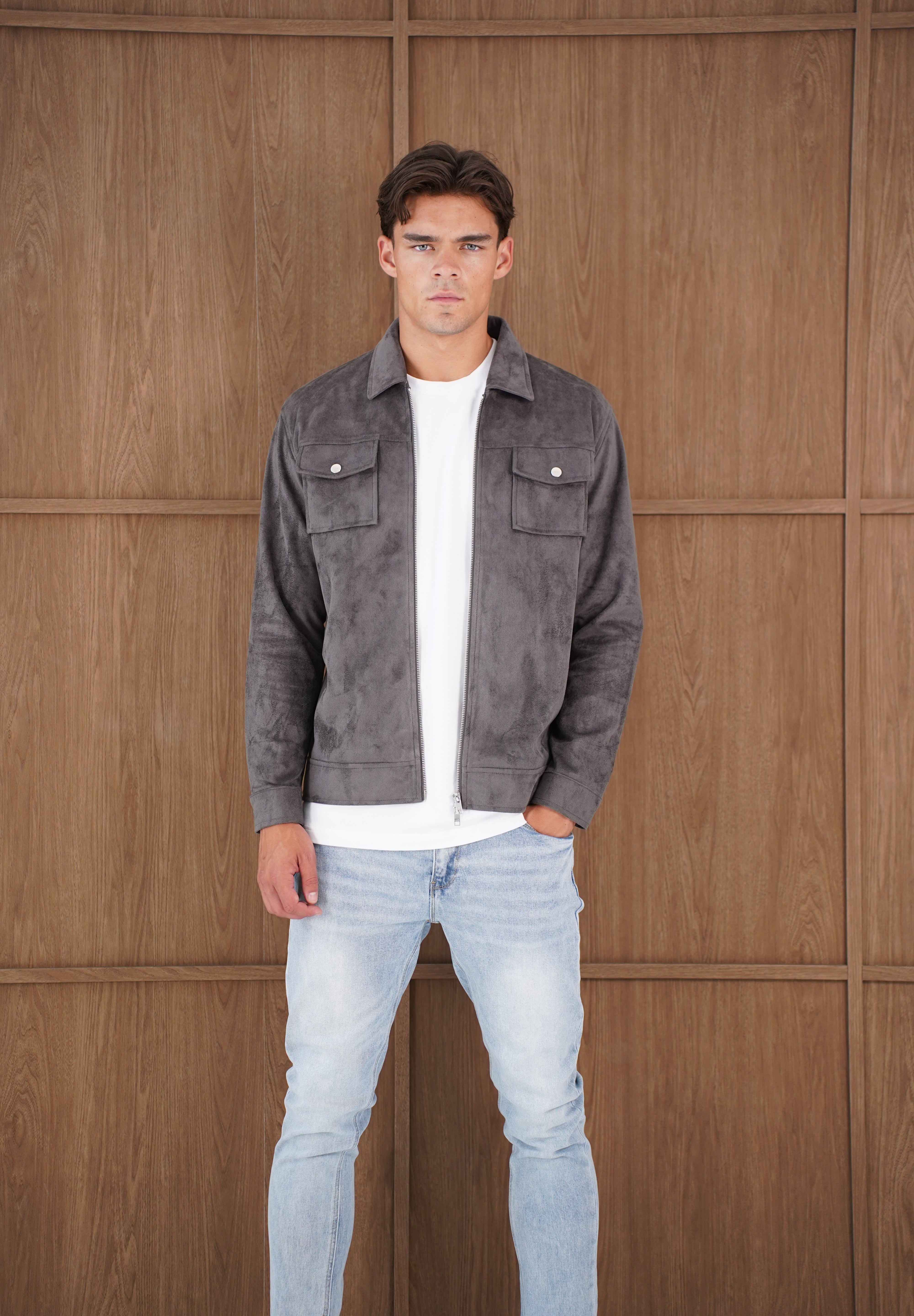 Capo Faux Suede Jacket - Charcoal