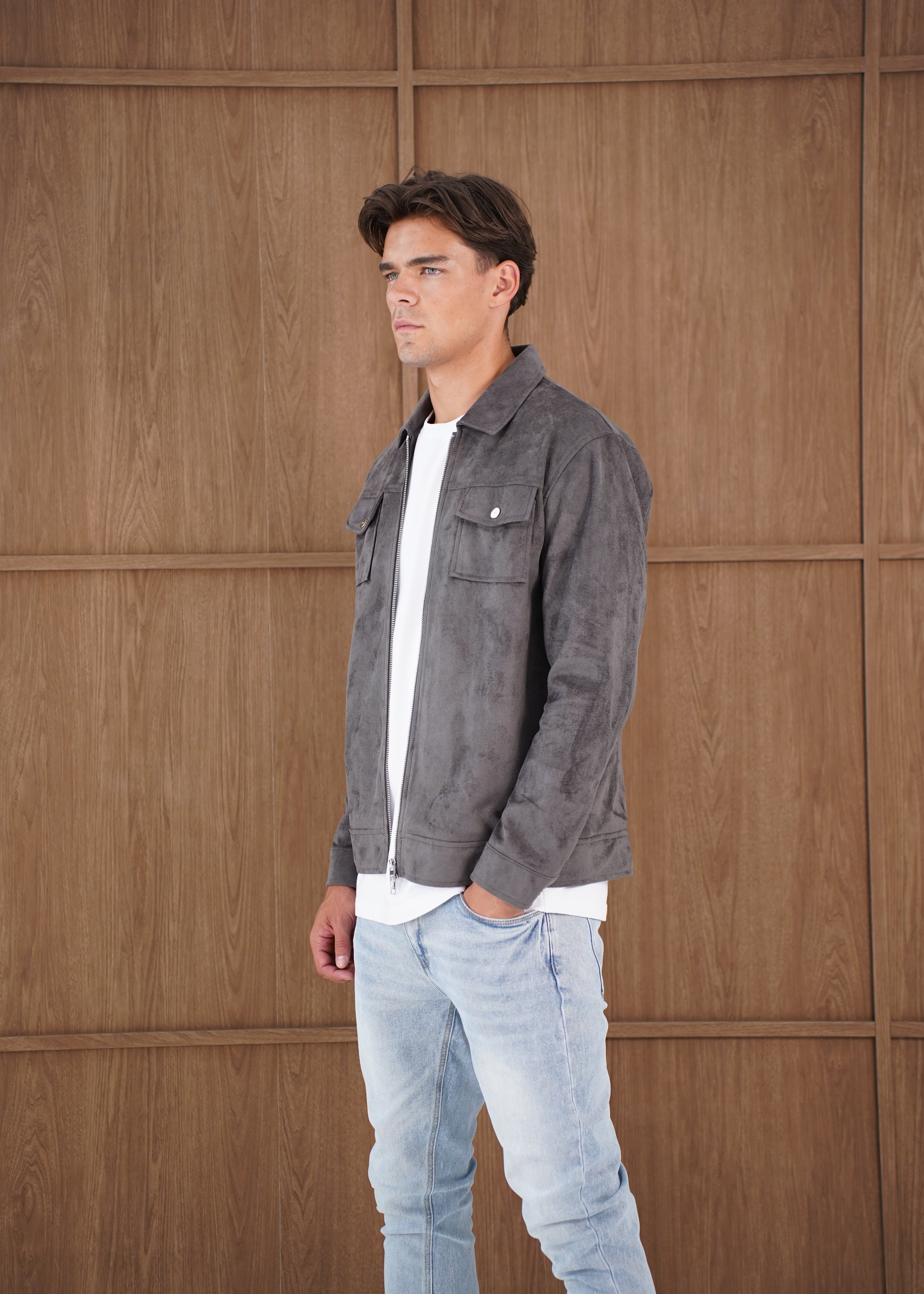 Capo Faux Suede Jacket - Charcoal
