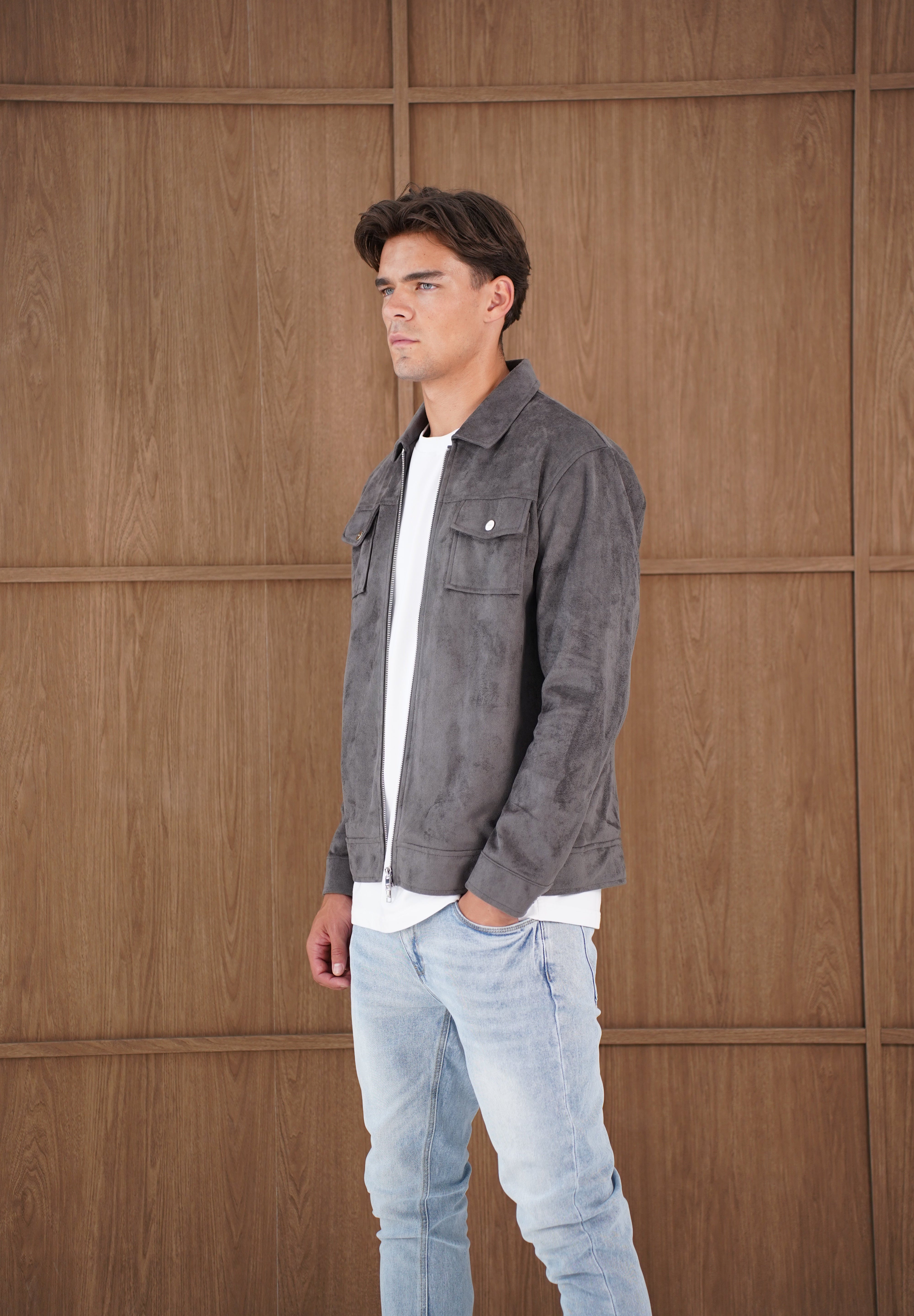 Capo Faux Suede Jacket - Charcoal