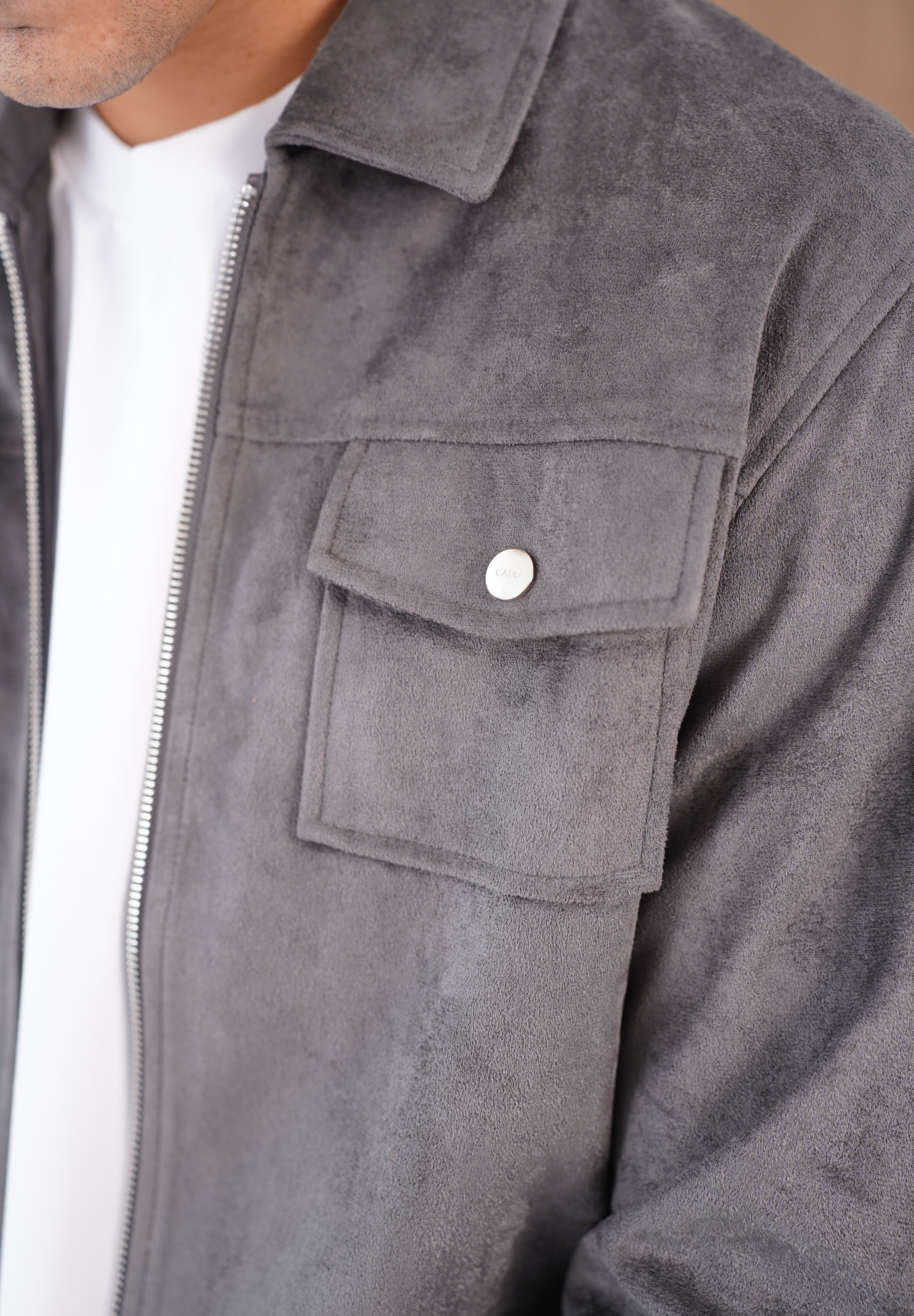 Capo Faux Suede Jacket - Charcoal
