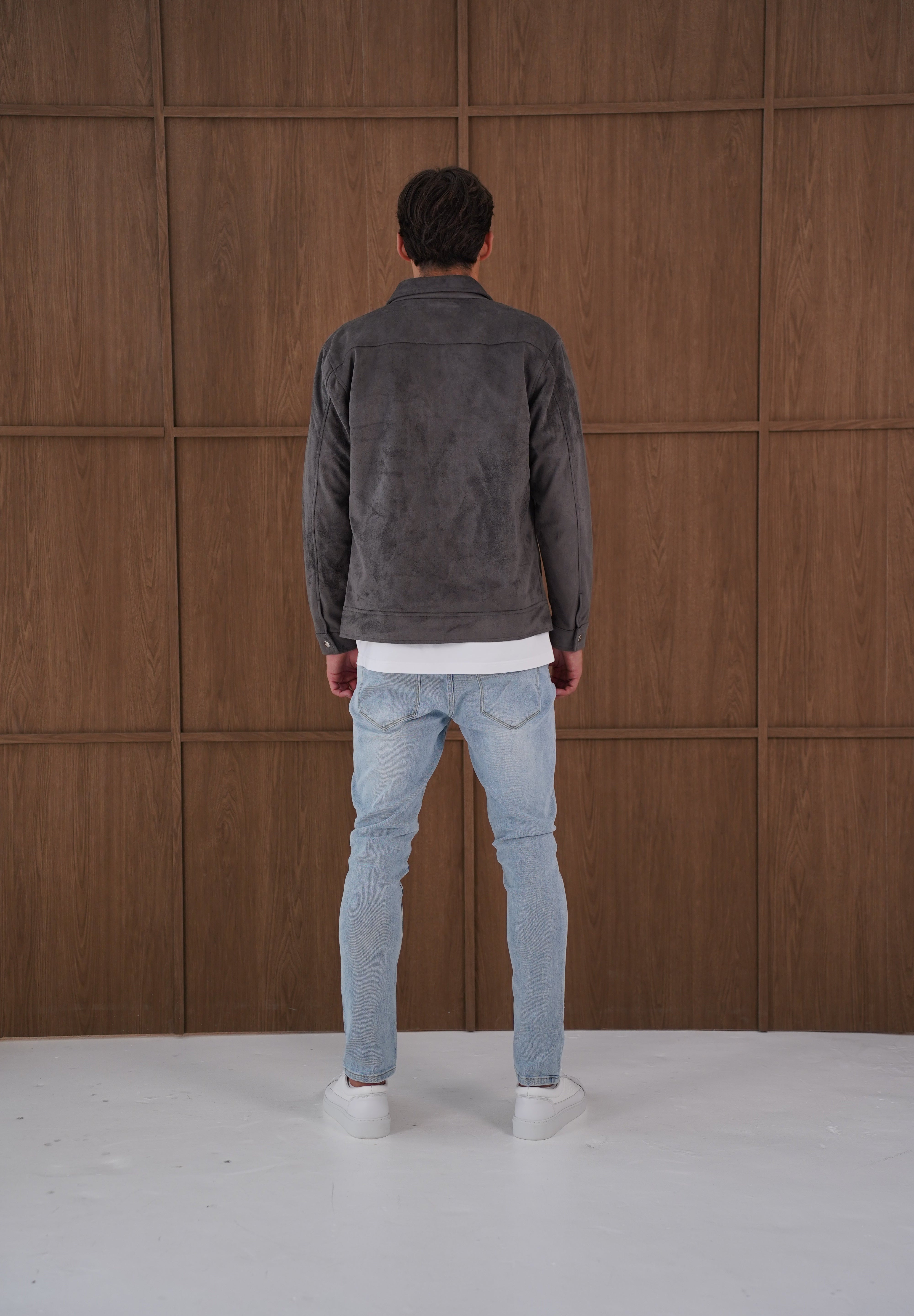 Capo Faux Suede Jacket - Charcoal