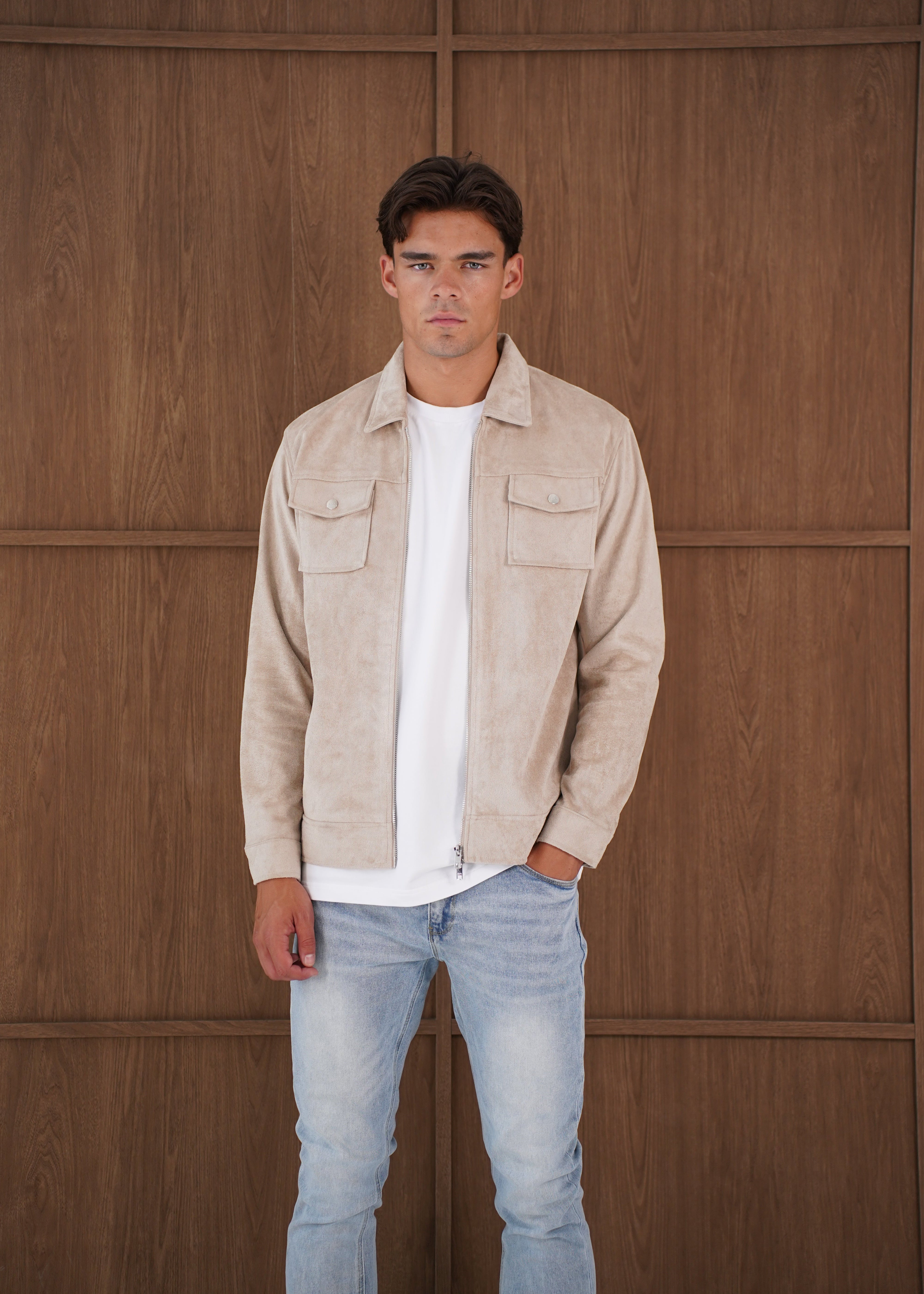 Capo Faux Suede Jacket - Stone