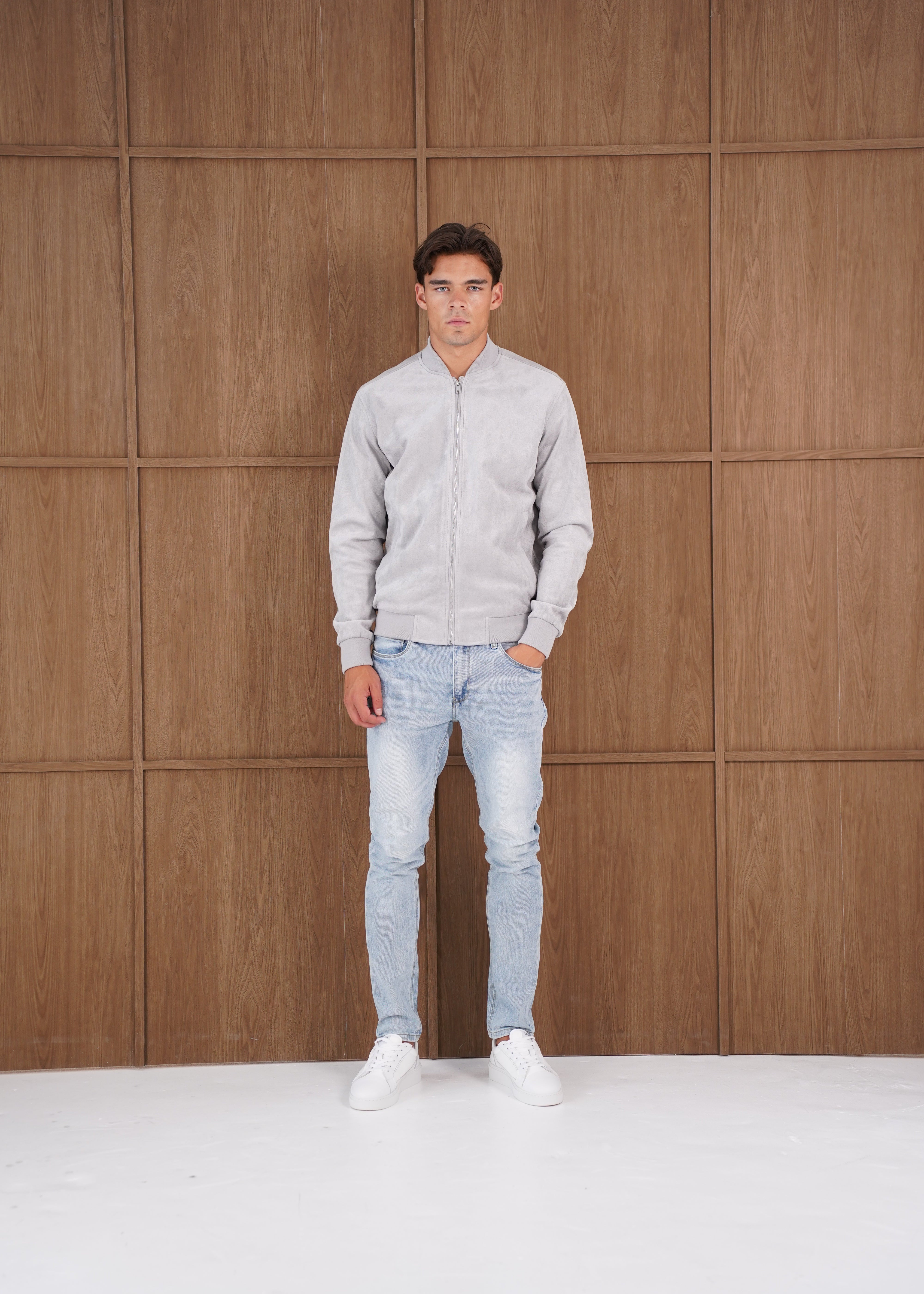 Capo Faux Suede Bomber Jacket - Grey