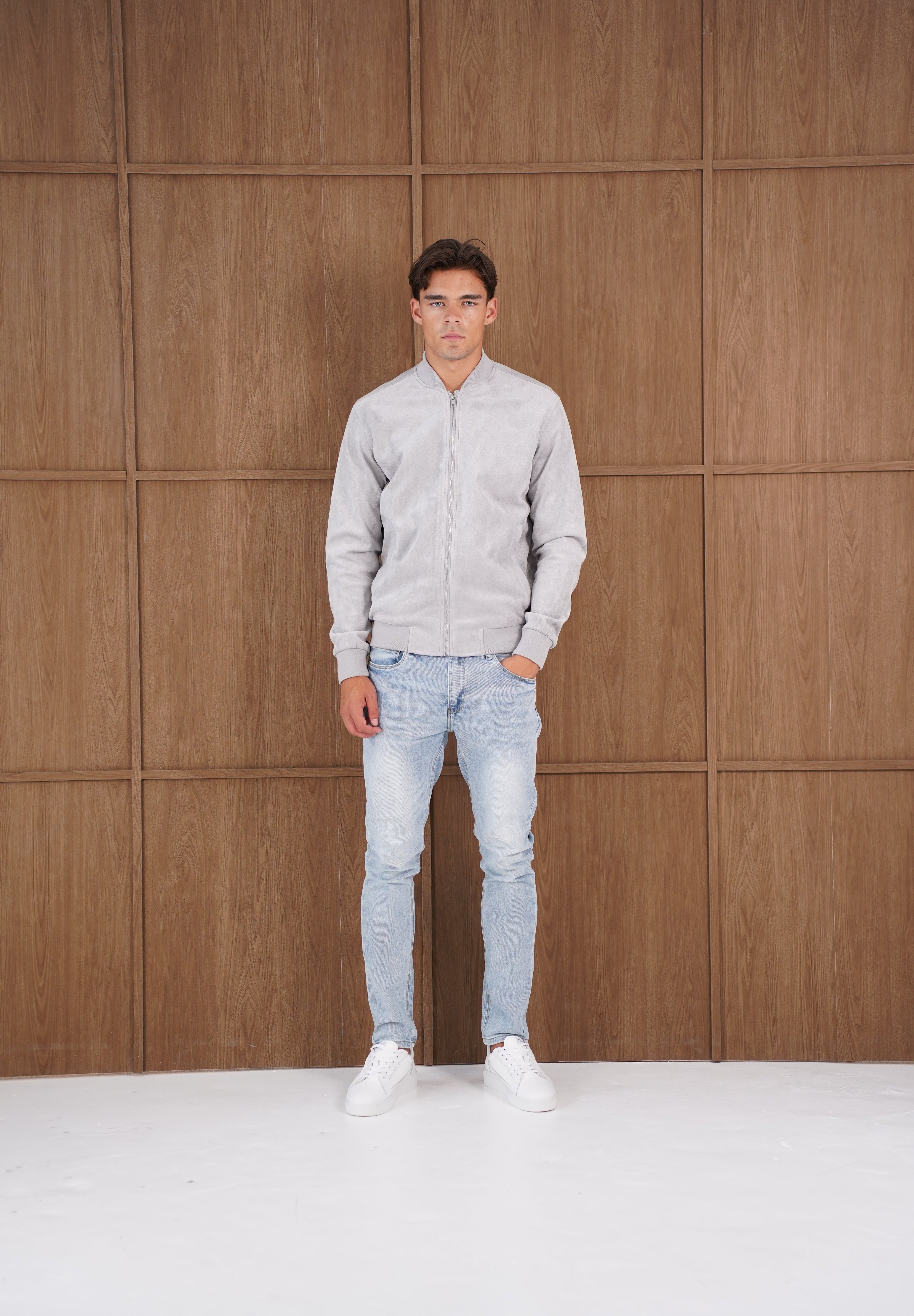 Capo Faux Suede Bomber Jacket - Grey