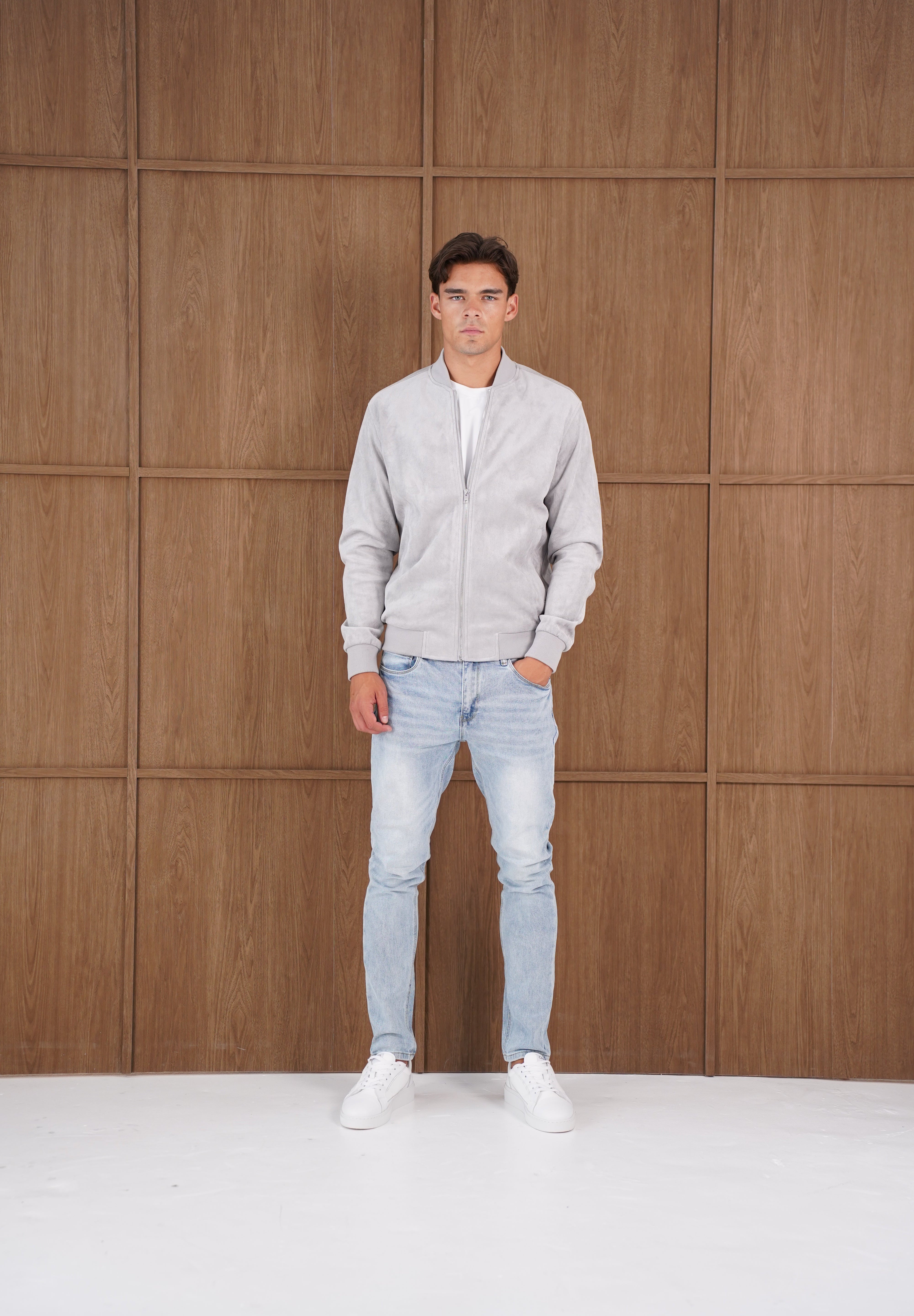 Capo Faux Suede Bomber Jacket - Grey