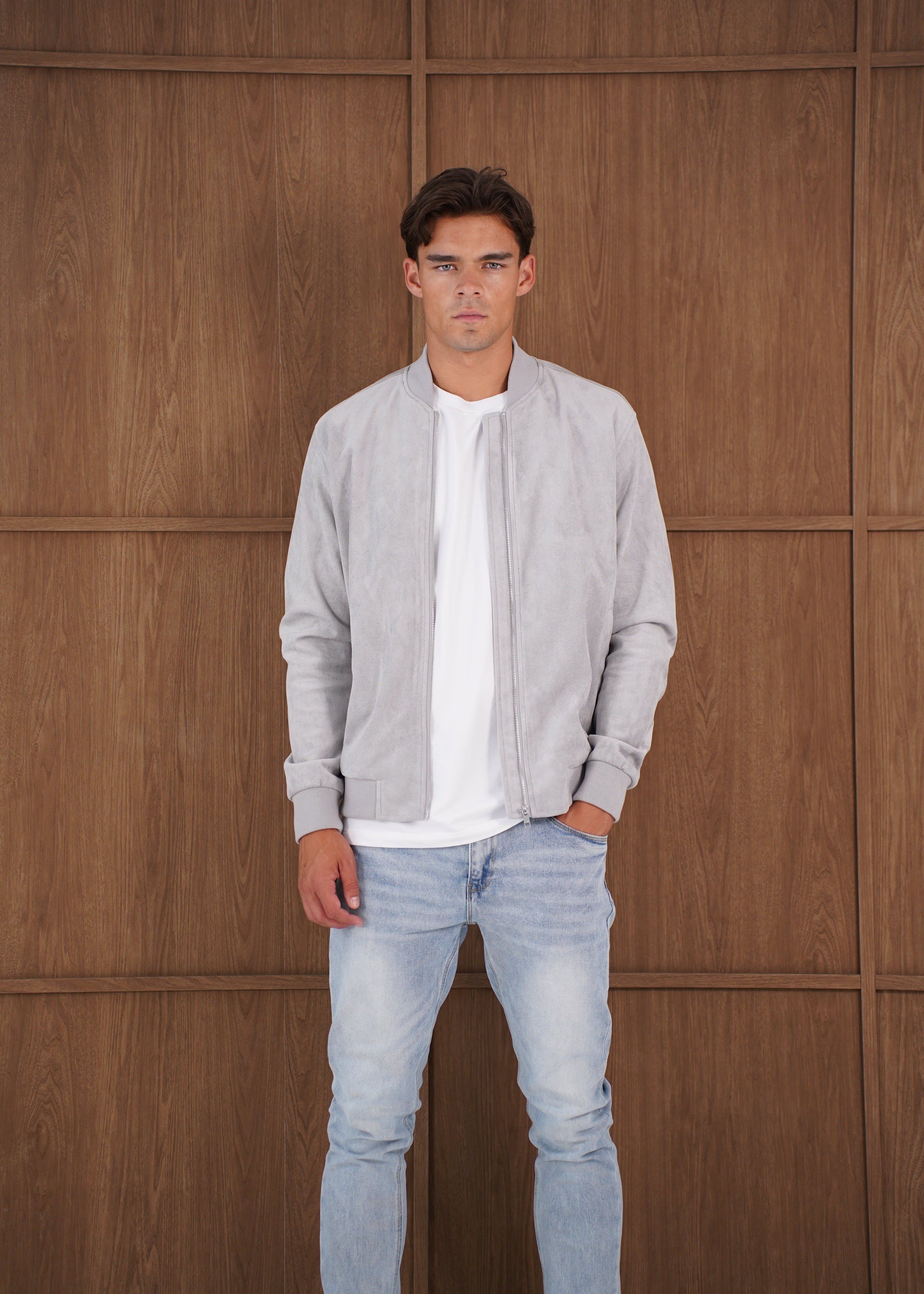 Capo Faux Suede Bomber Jacket - Grey