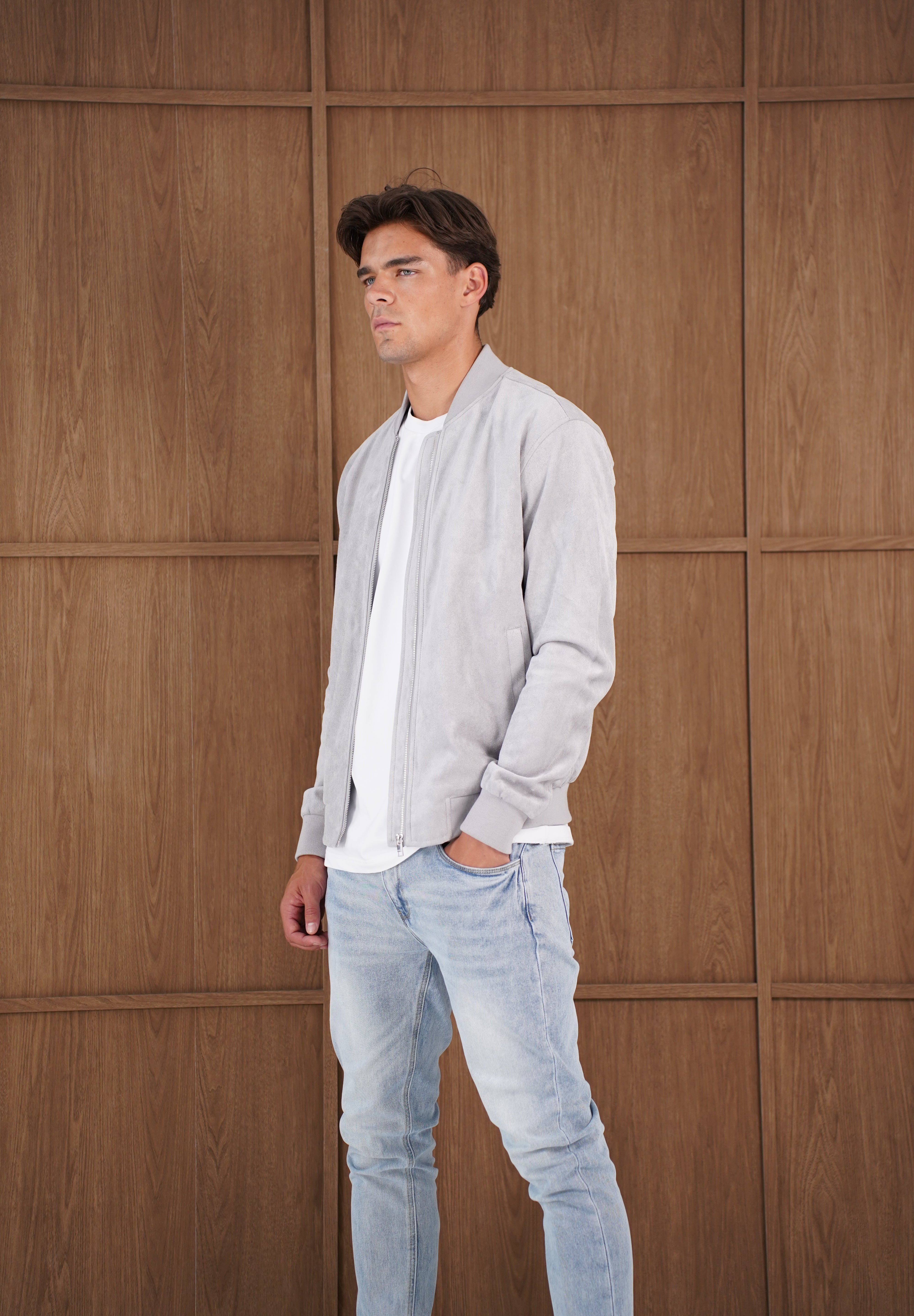 Capo Faux Suede Bomber Jacket - Grey