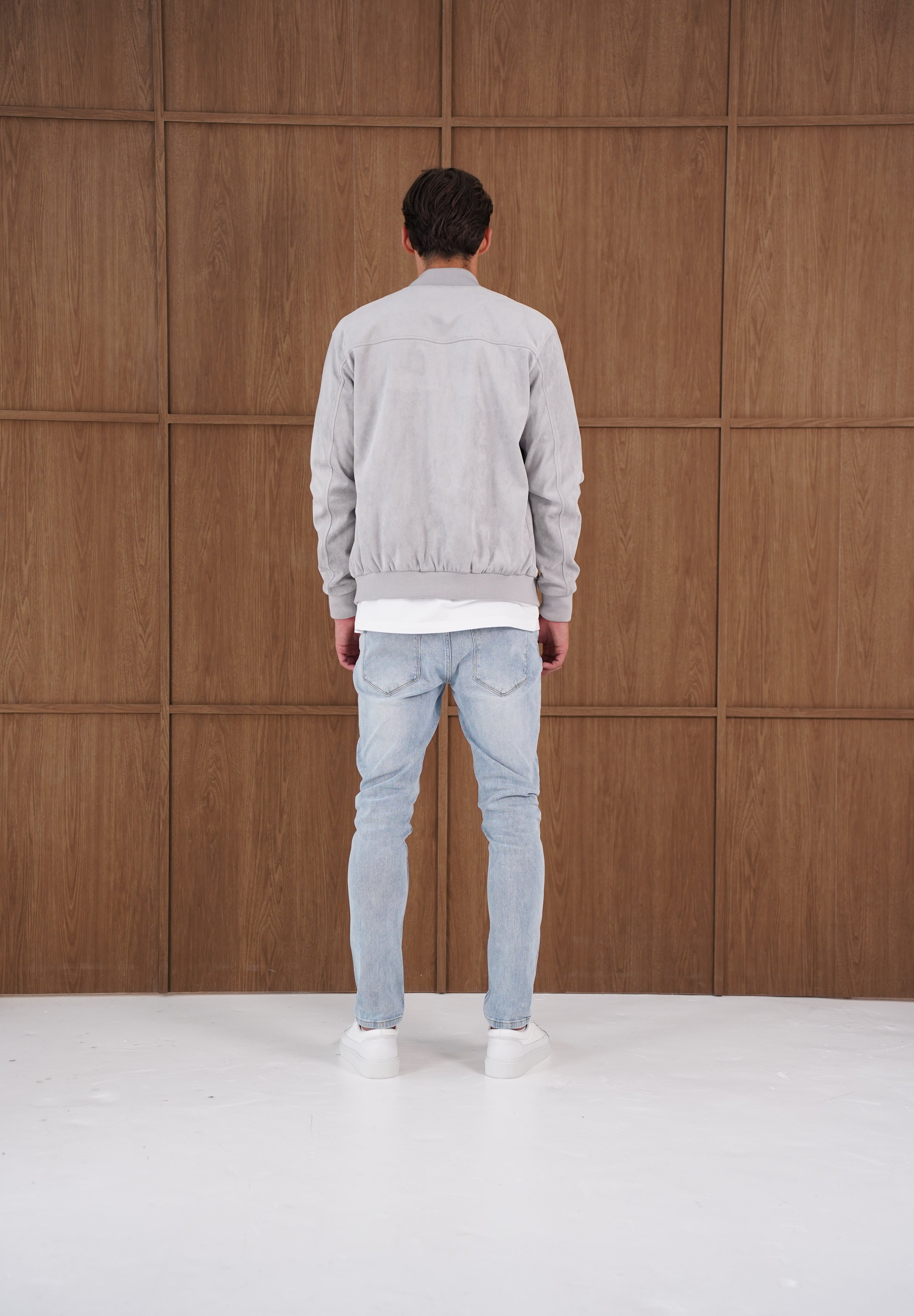 Capo Faux Suede Bomber Jacket - Grey