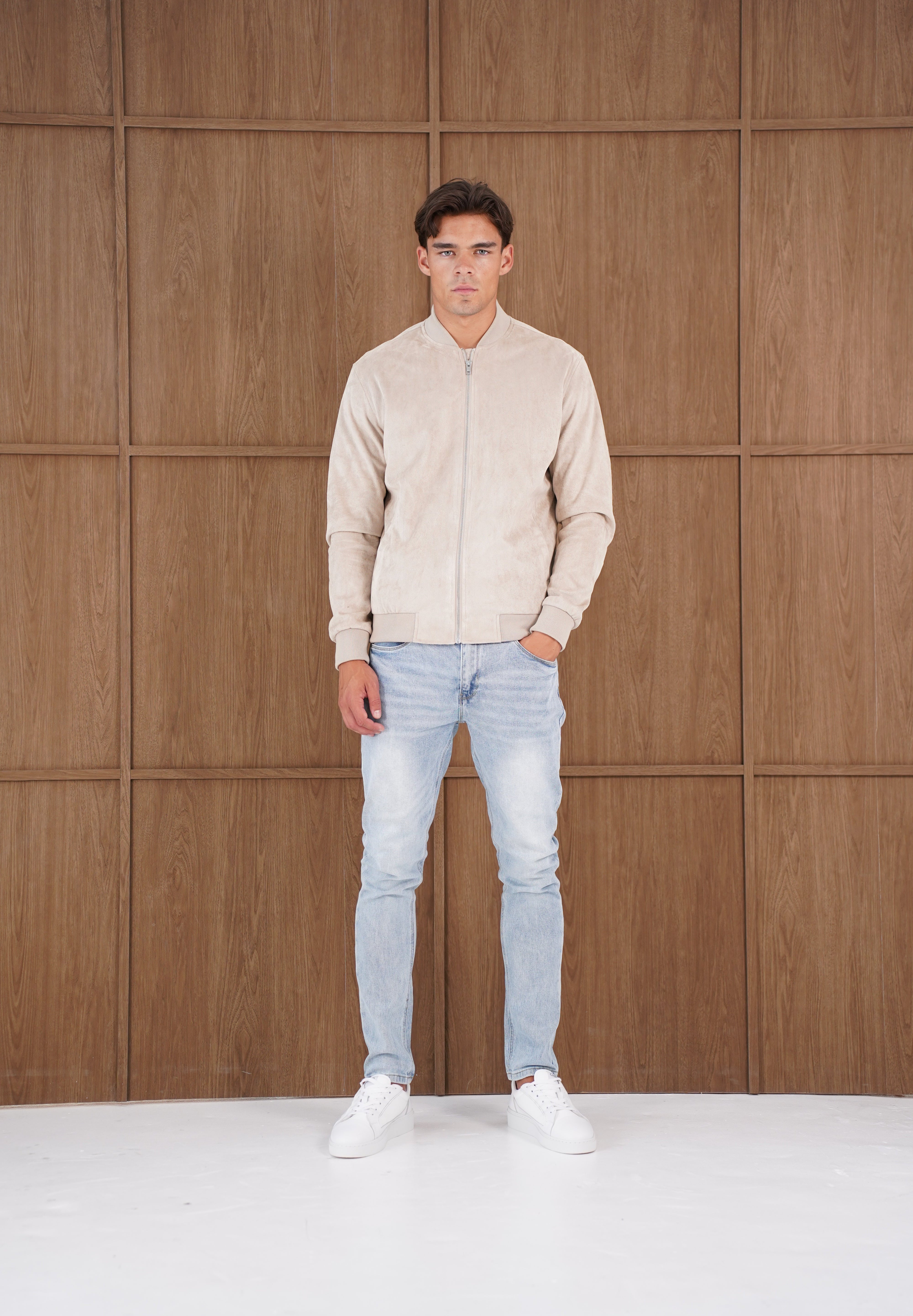 Capo Faux Suede Bomber Jacket - Stone