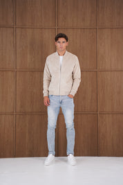 Capo Faux Suede Bomber Jacket - Stone