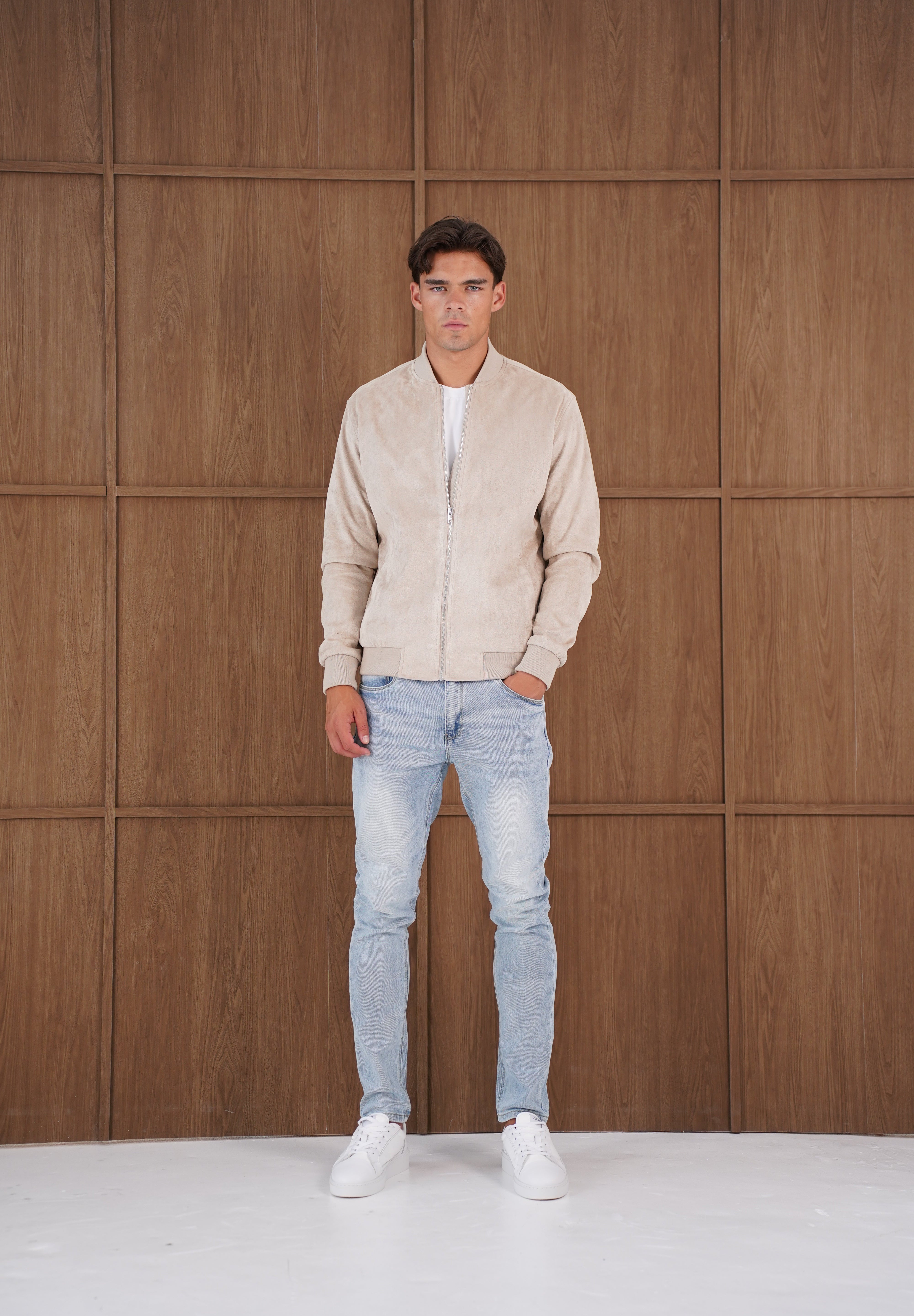 Capo Faux Suede Bomber Jacket - Stone