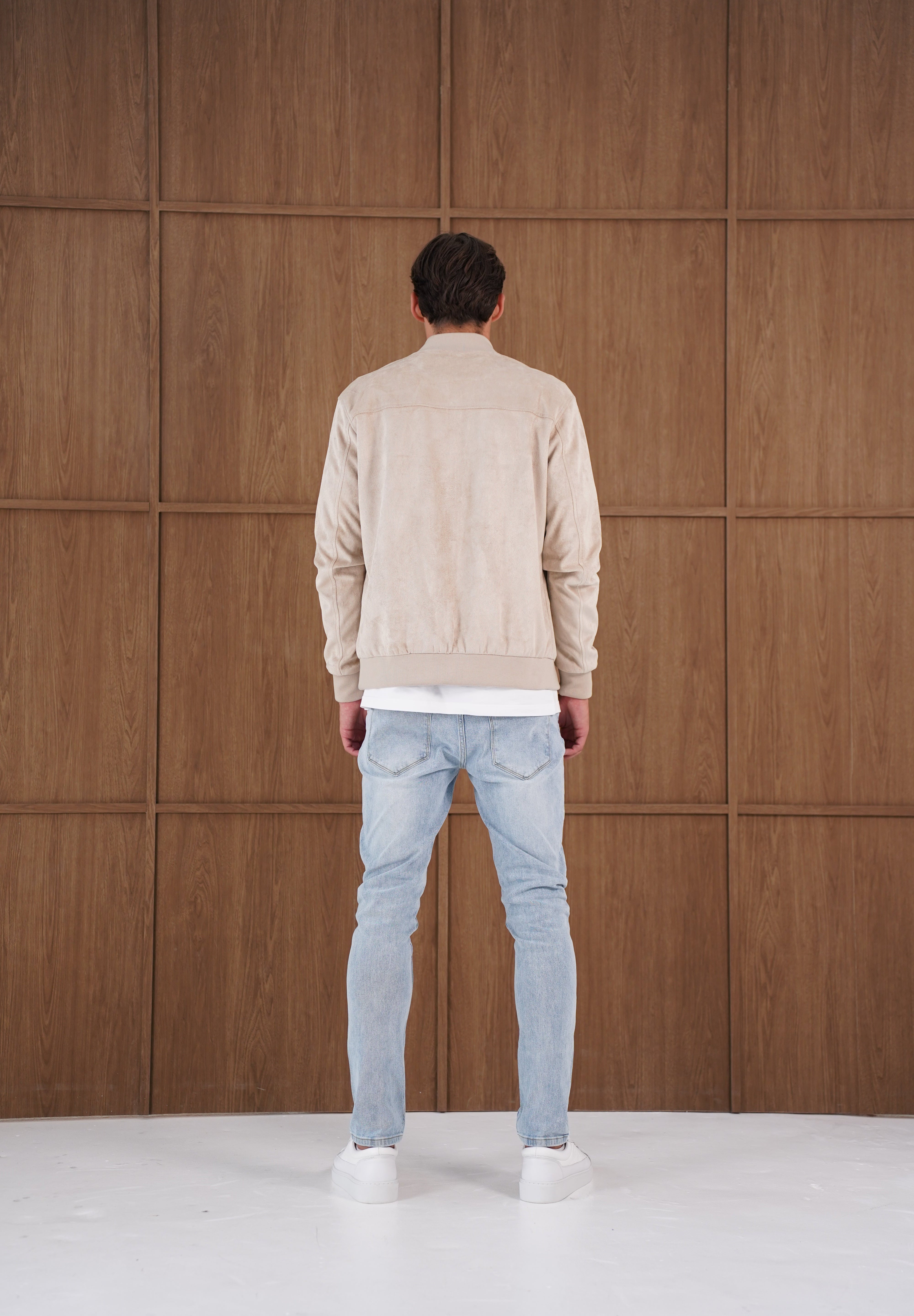Capo Faux Suede Bomber Jacket - Stone