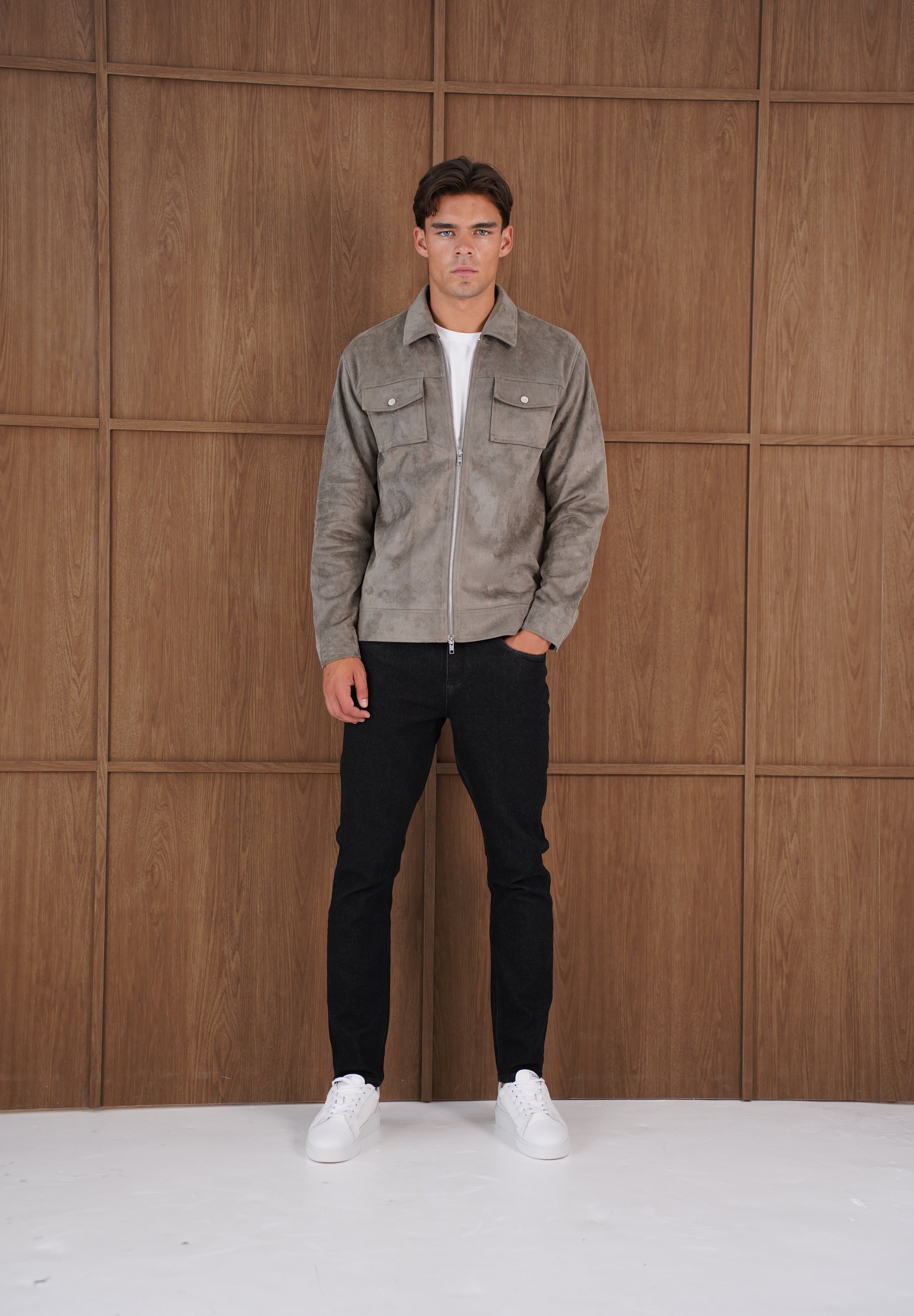 Capo Faux Suede Jacket - Olive