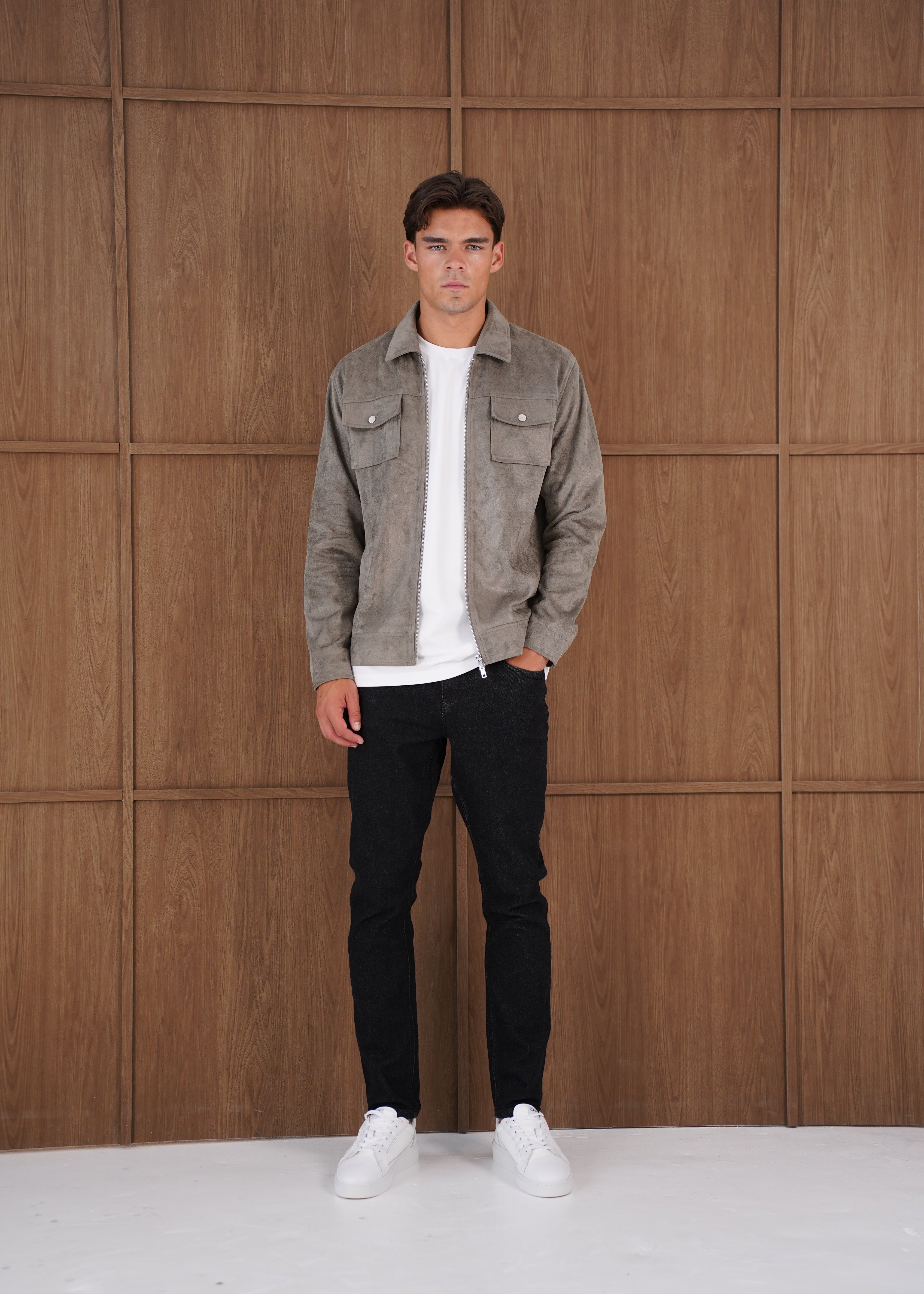 Capo Faux Suede Jacket - Olive