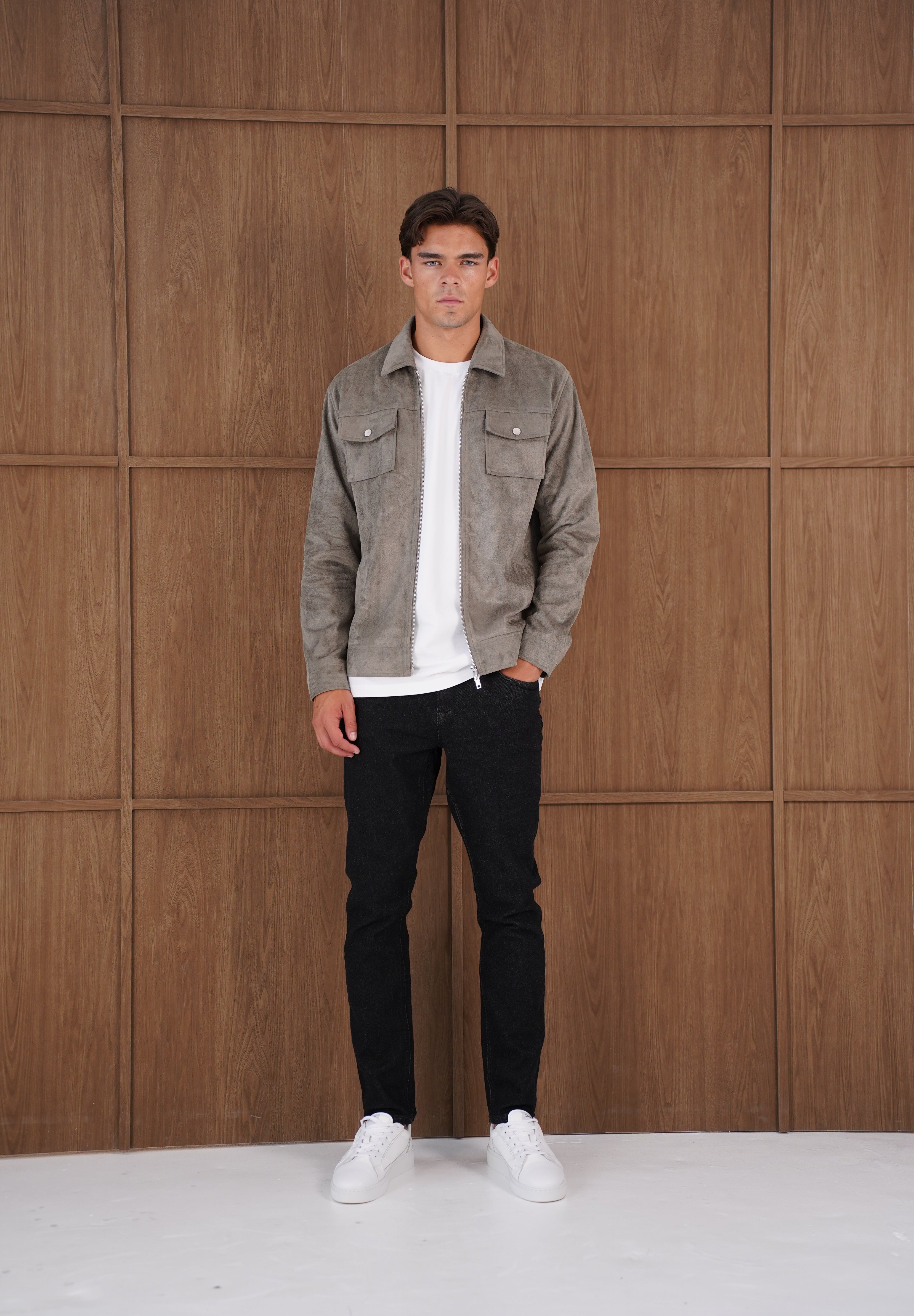 Capo Faux Suede Jacket - Olive