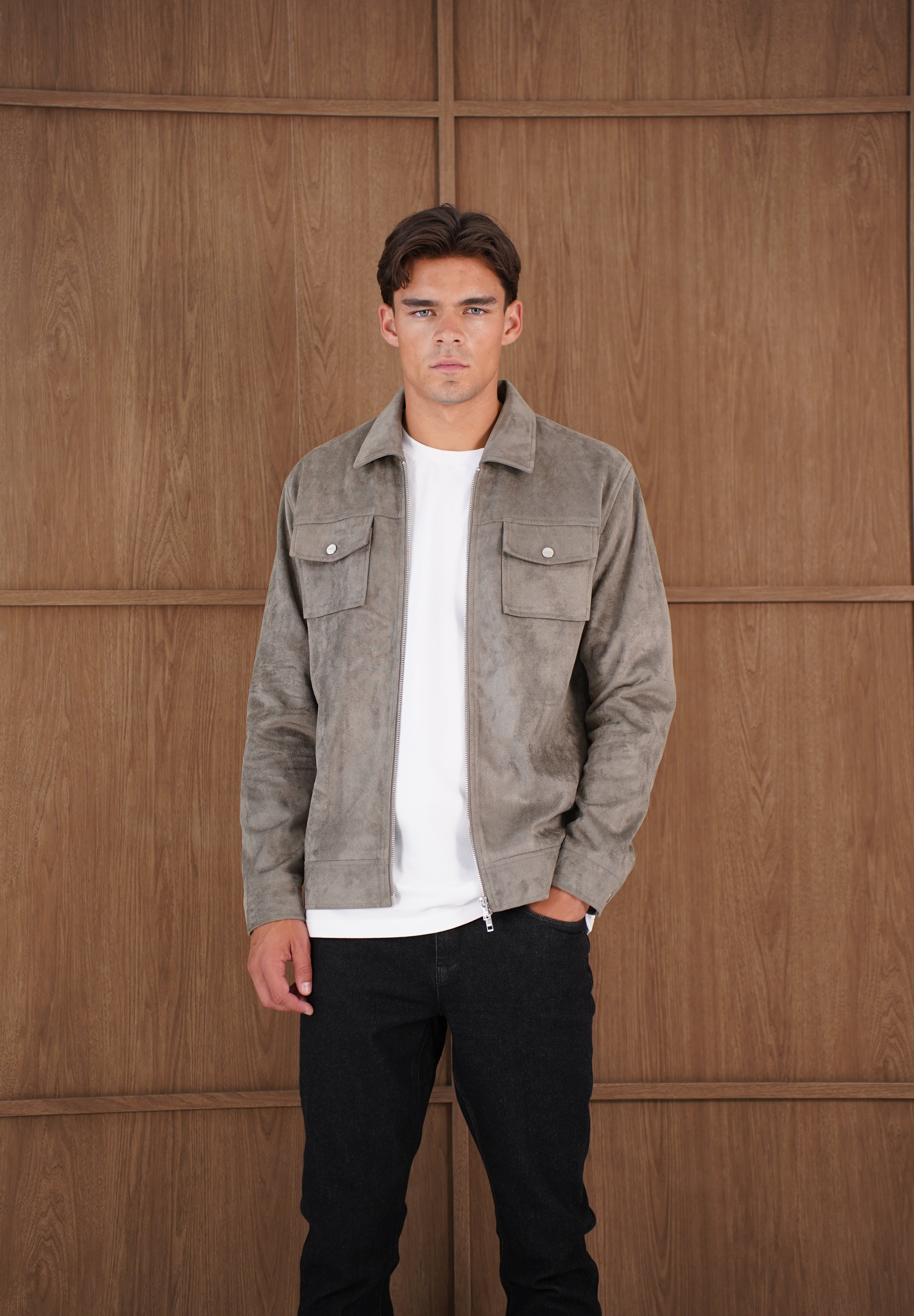 Capo Faux Suede Jacket - Olive