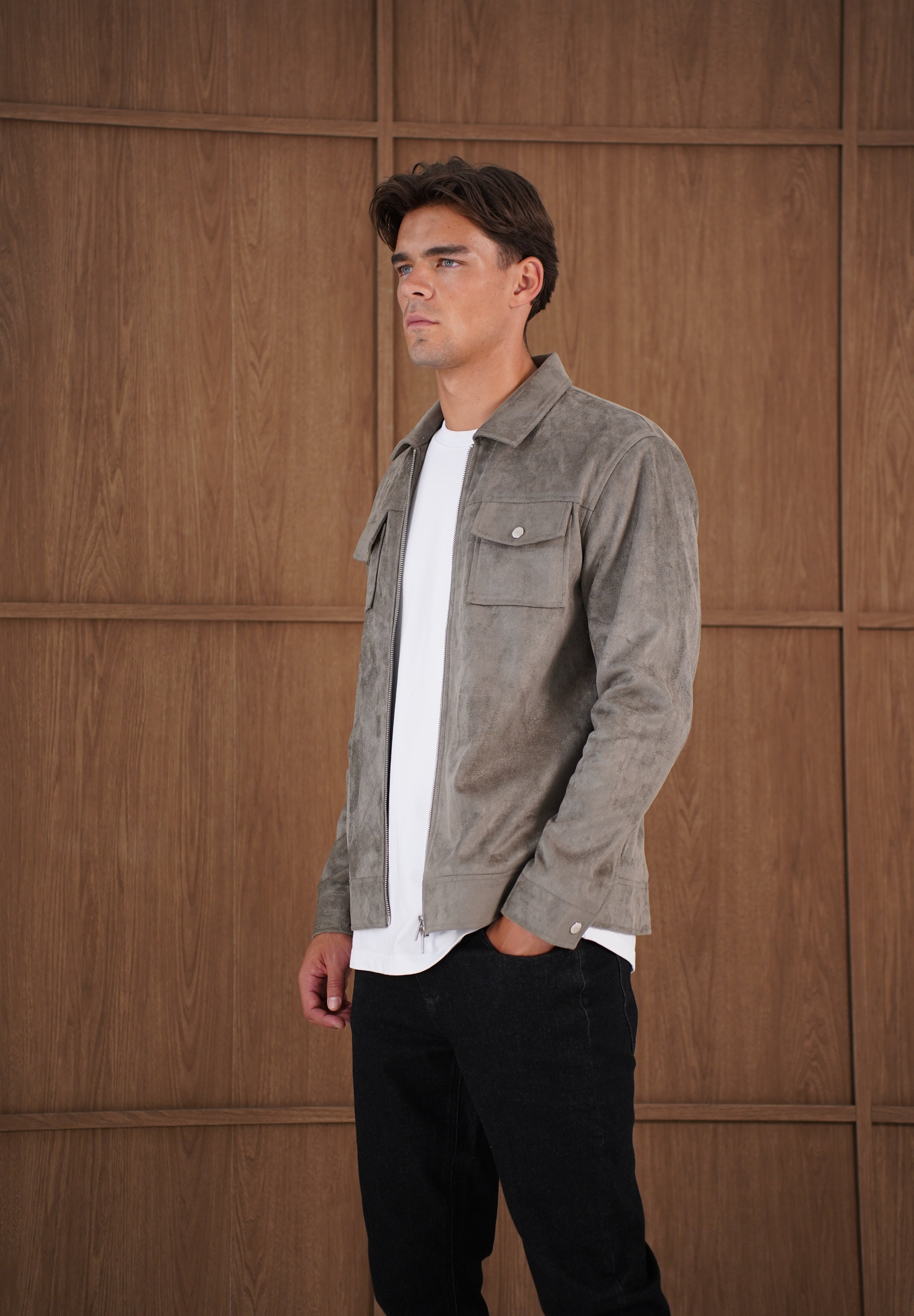 Capo Faux Suede Jacket - Olive