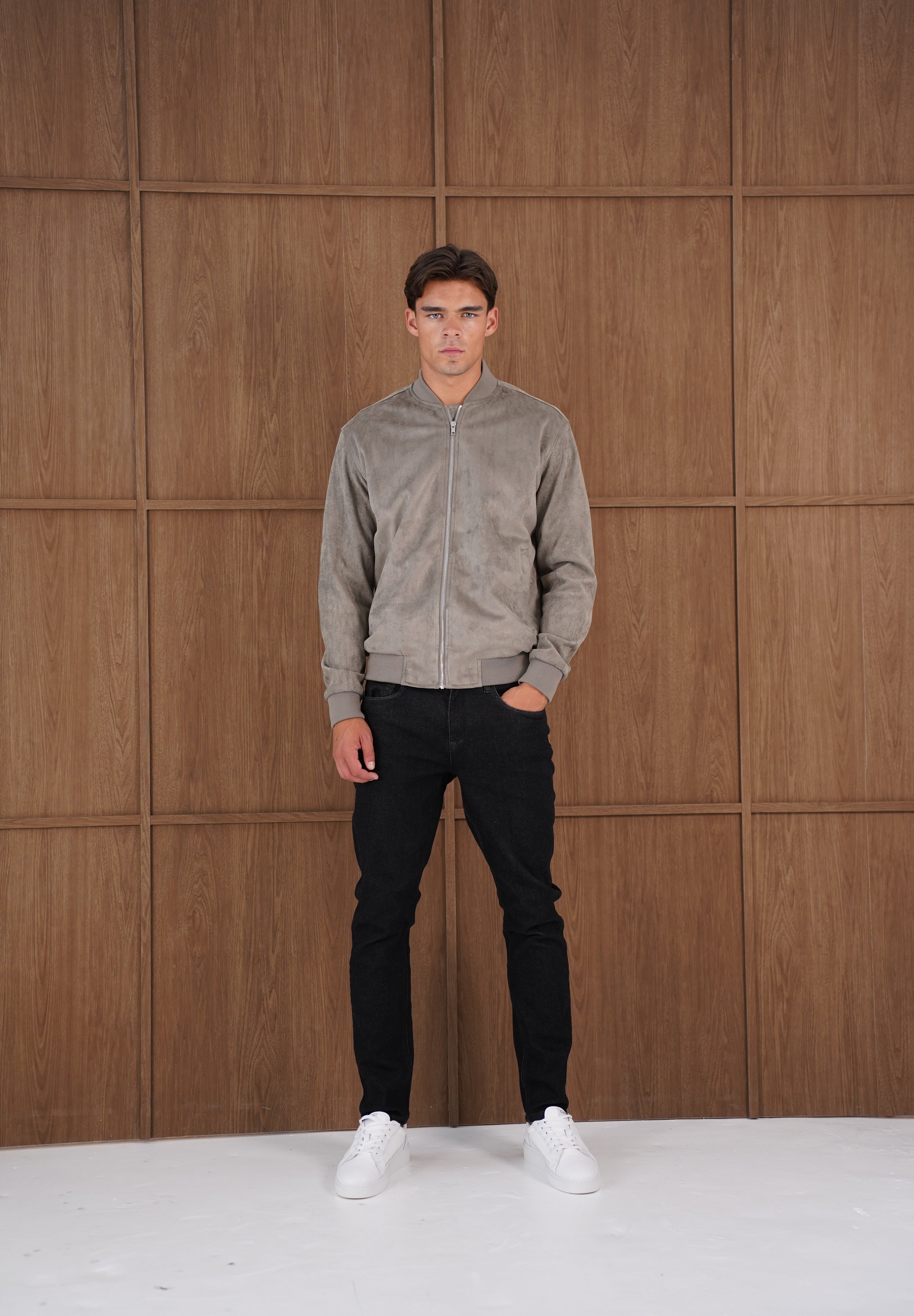 Capo Faux Suede Bomber Jacket - Olive