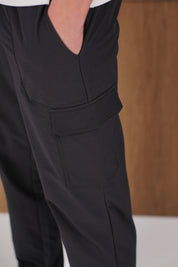 Capo Smart Cuffed Cargo Pants - Black