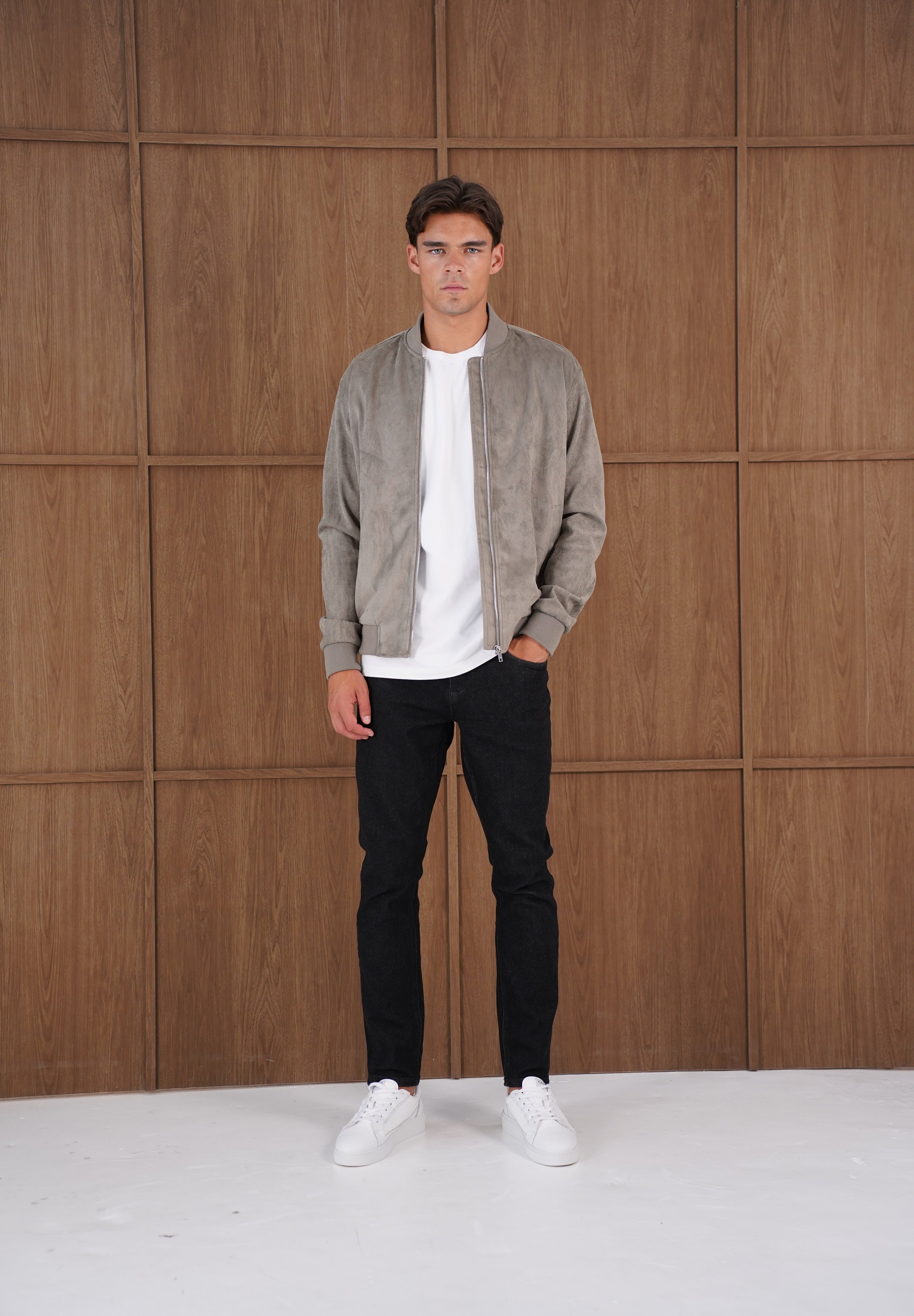 Capo Faux Suede Bomber Jacket - Olive