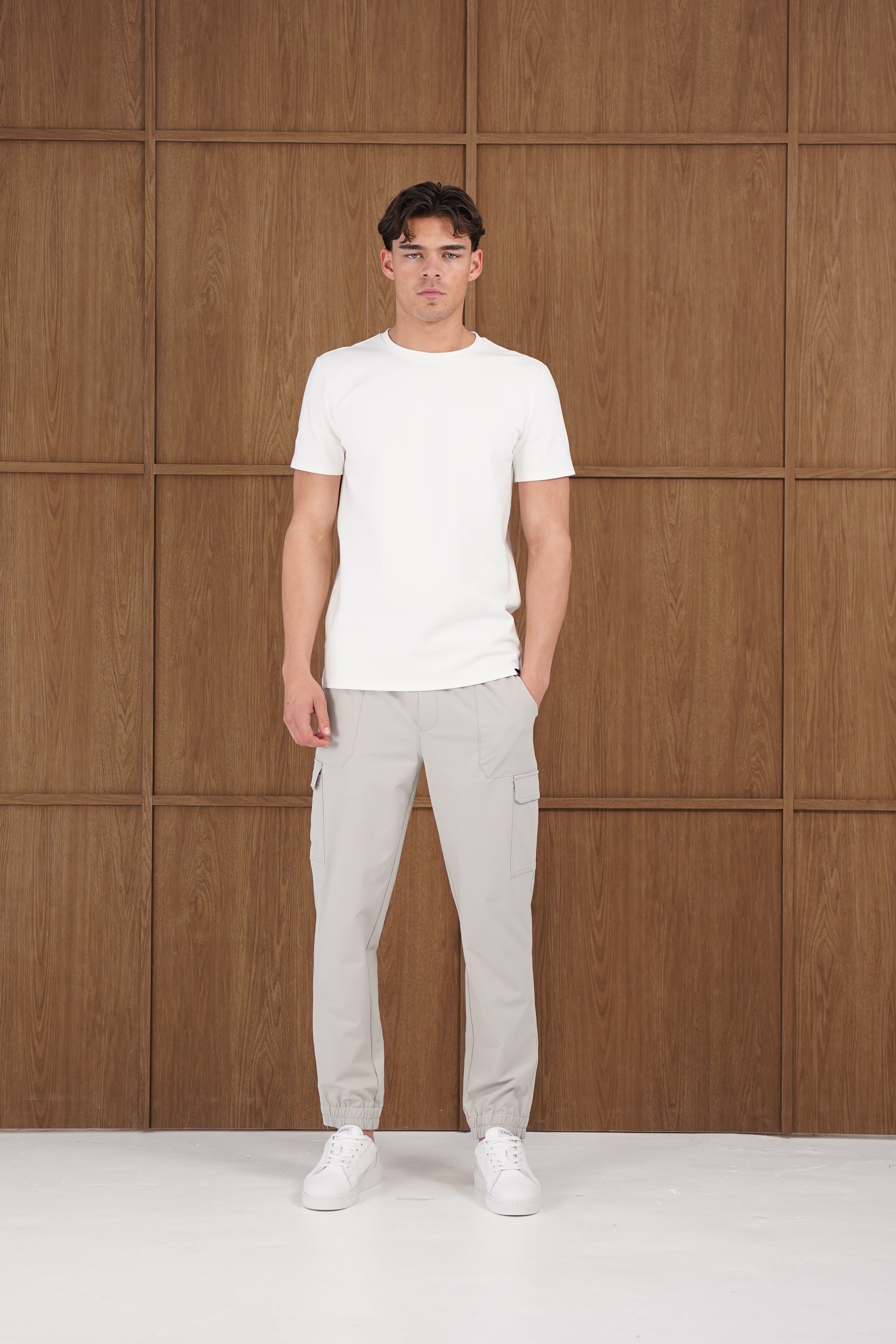Capo Smart Cuffed Cargo Pants - Light Grey
