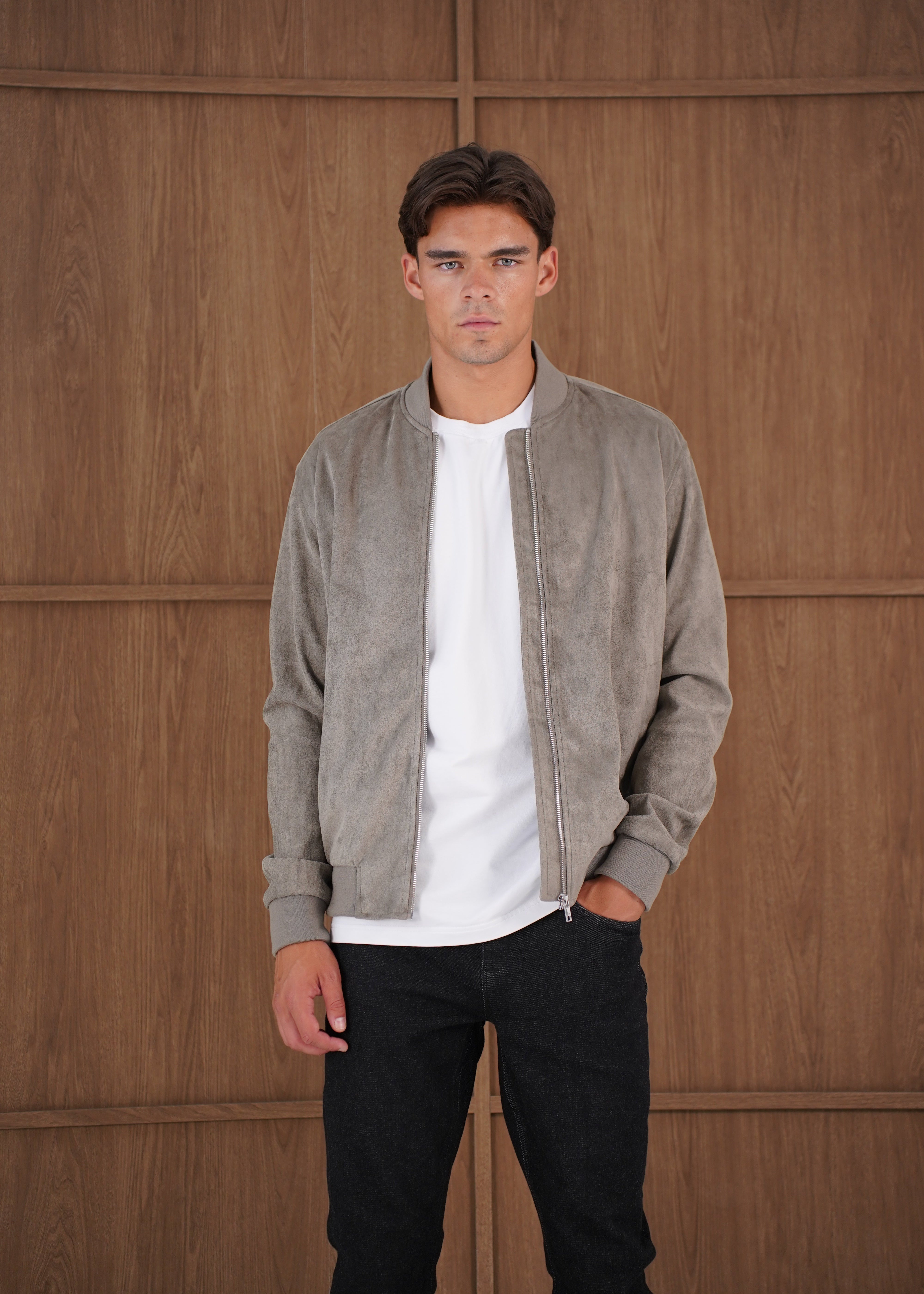Capo Faux Suede Bomber Jacket - Olive
