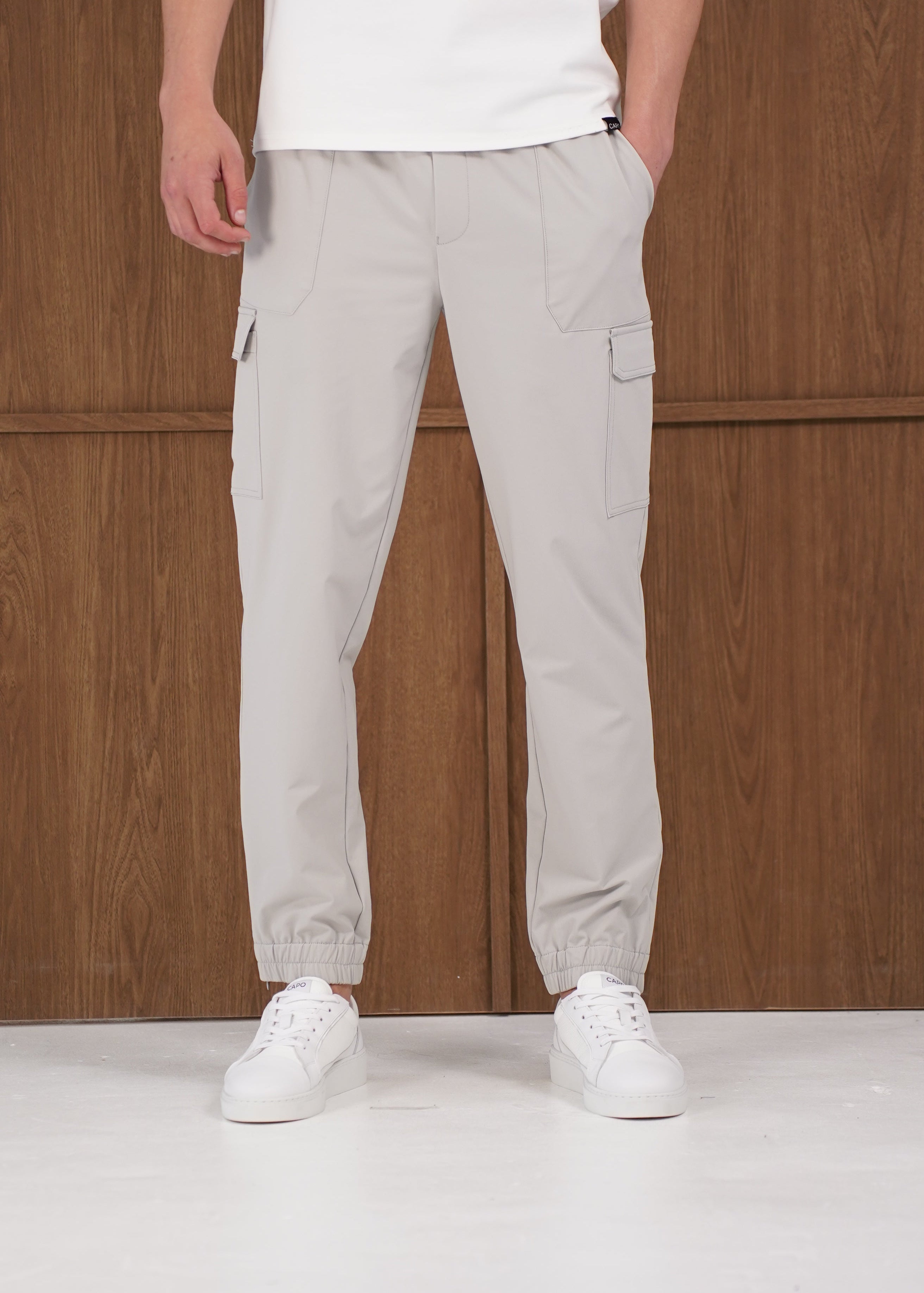 Capo Smart Cuffed Cargo Pants - Light Grey