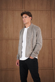 Capo Faux Suede Bomber Jacket - Olive