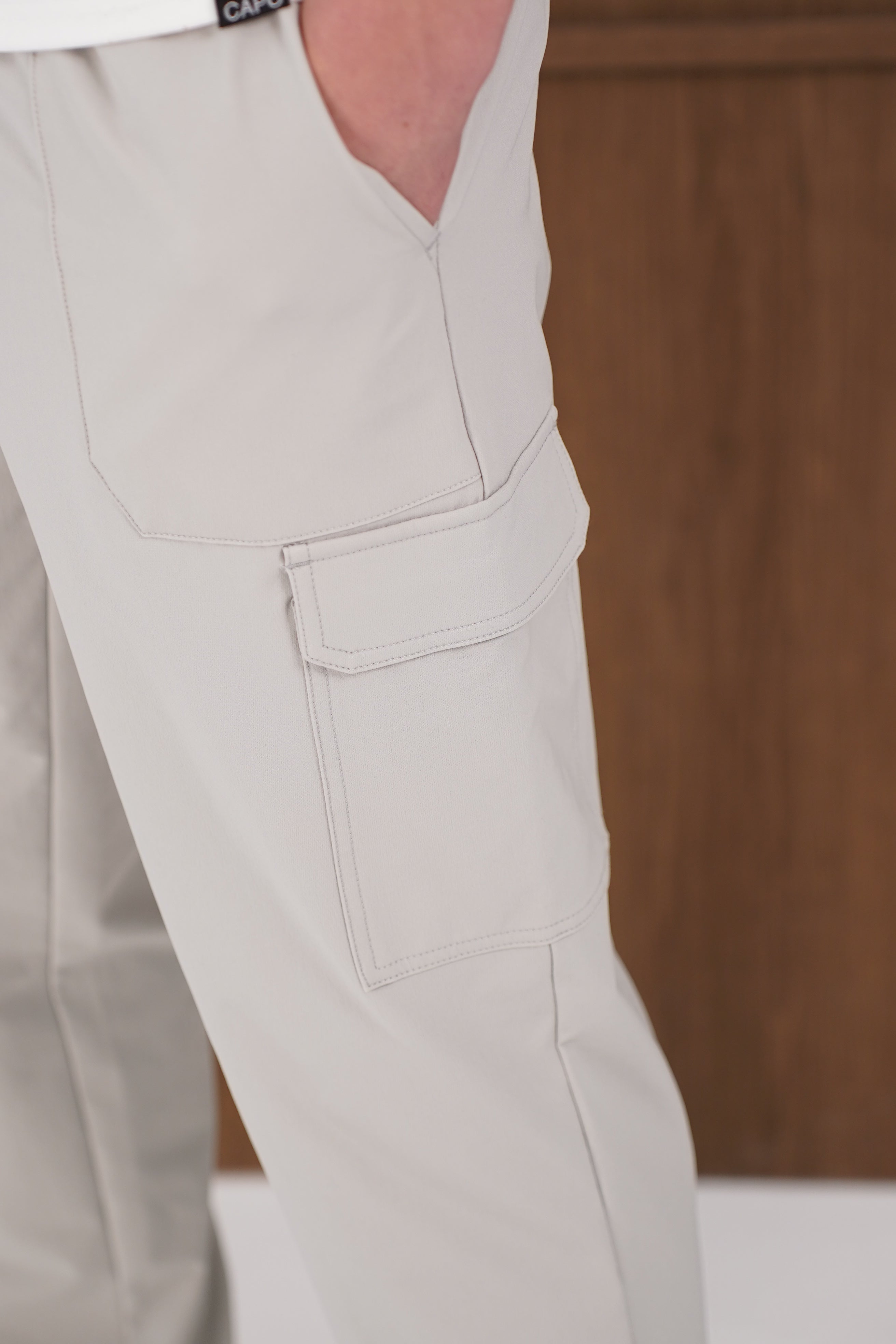 Capo Smart Cuffed Cargo Pants - Light Grey