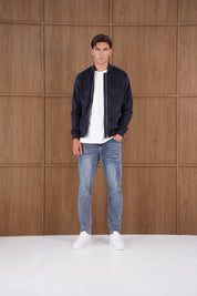 Capo Faux Suede Bomber Jacket - Navy