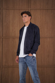 Capo Faux Suede Bomber Jacket - Navy