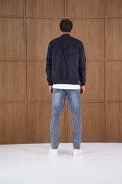 Capo Faux Suede Bomber Jacket - Navy
