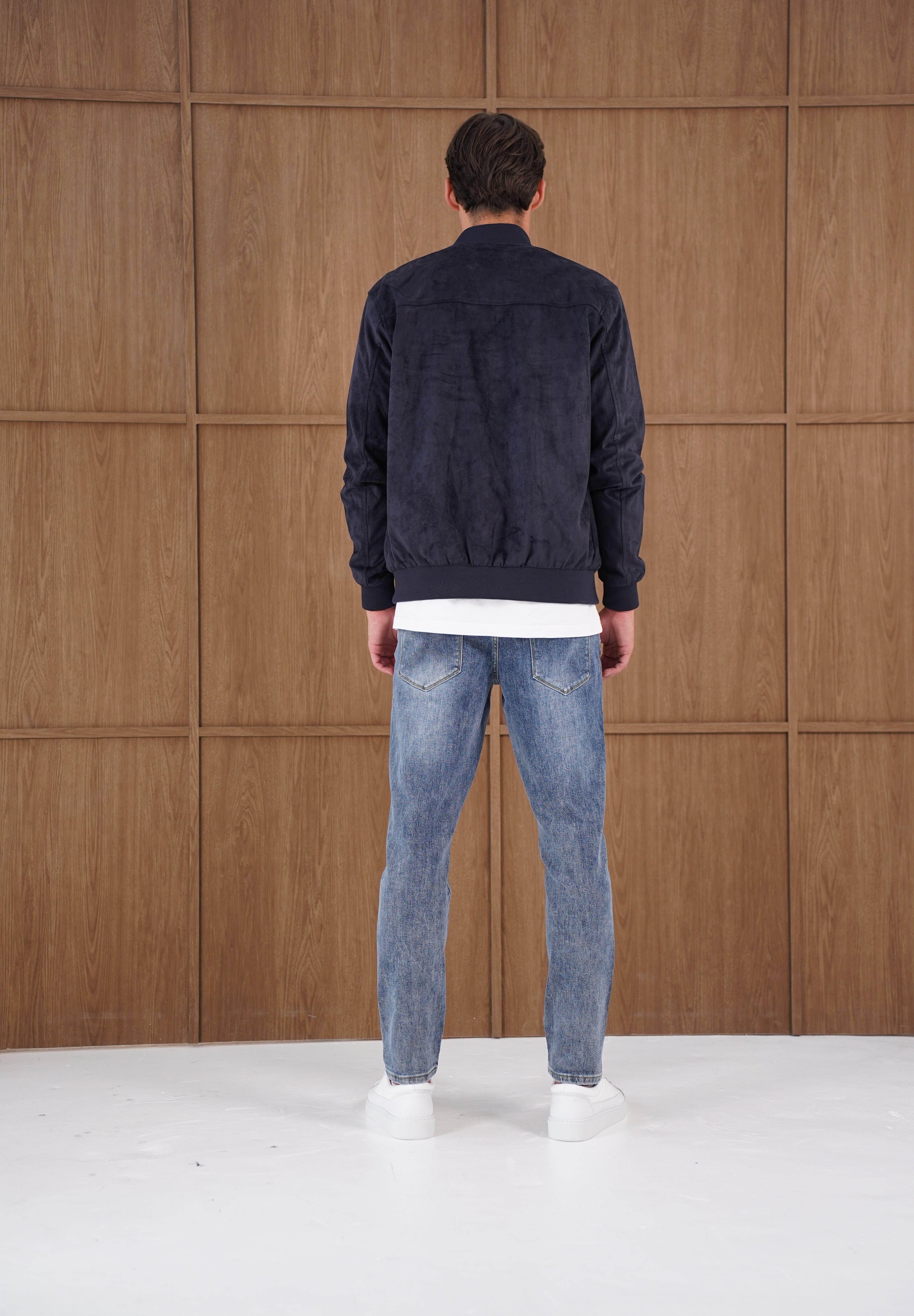 Capo Faux Suede Bomber Jacket - Navy