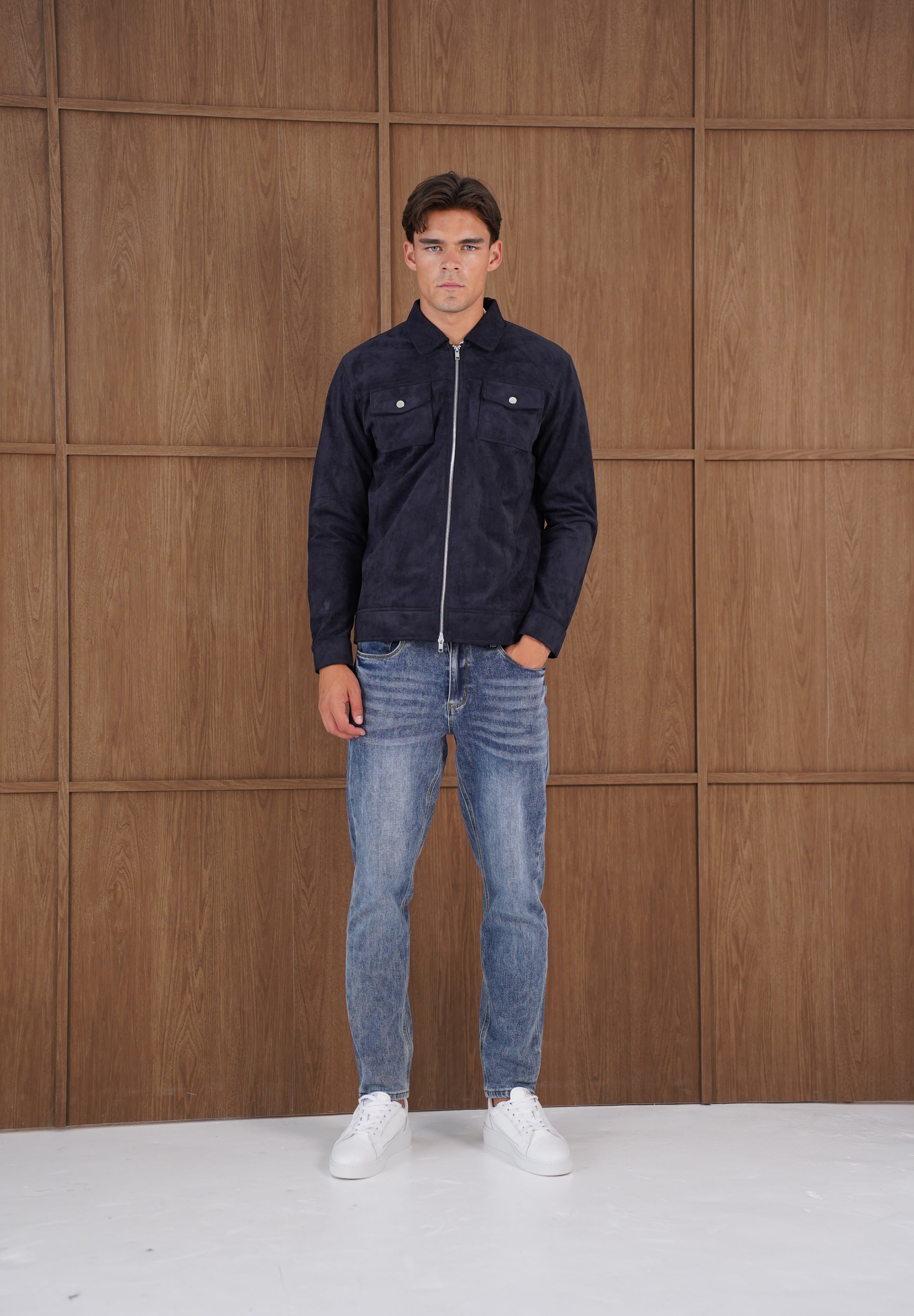 Capo Faux Suede Jacket - Navy