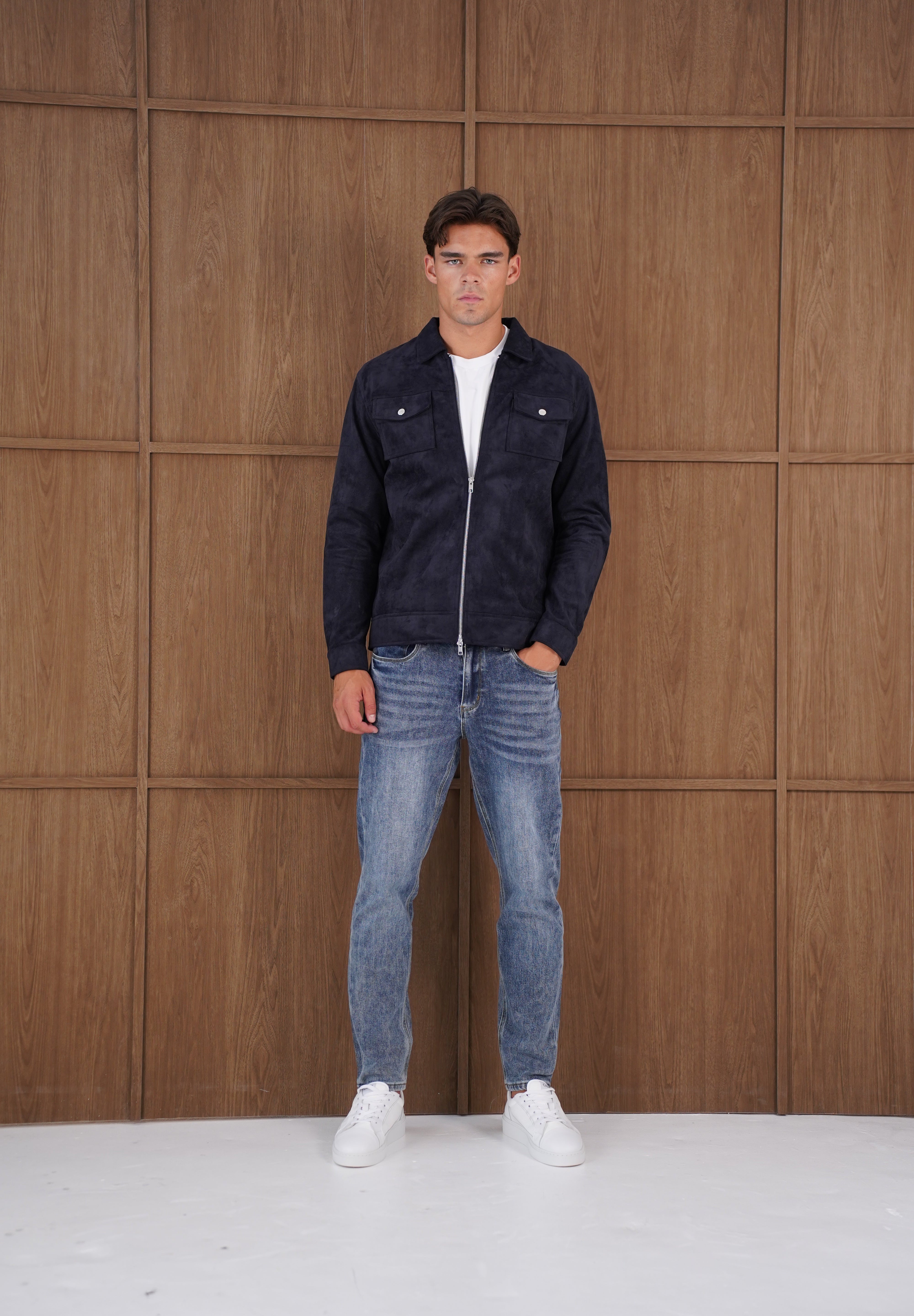 Capo Faux Suede Jacket - Navy
