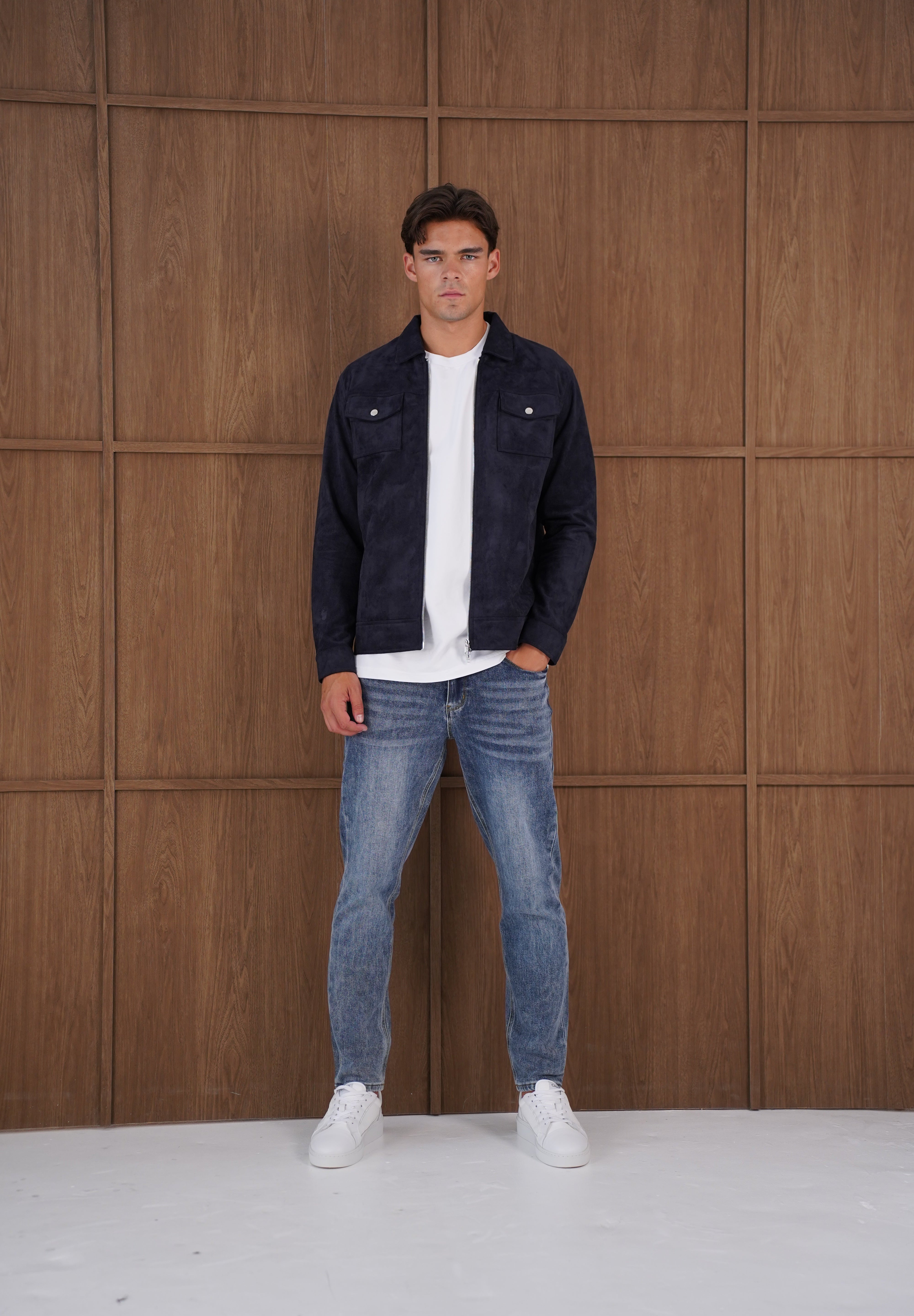 Capo Faux Suede Jacket - Navy
