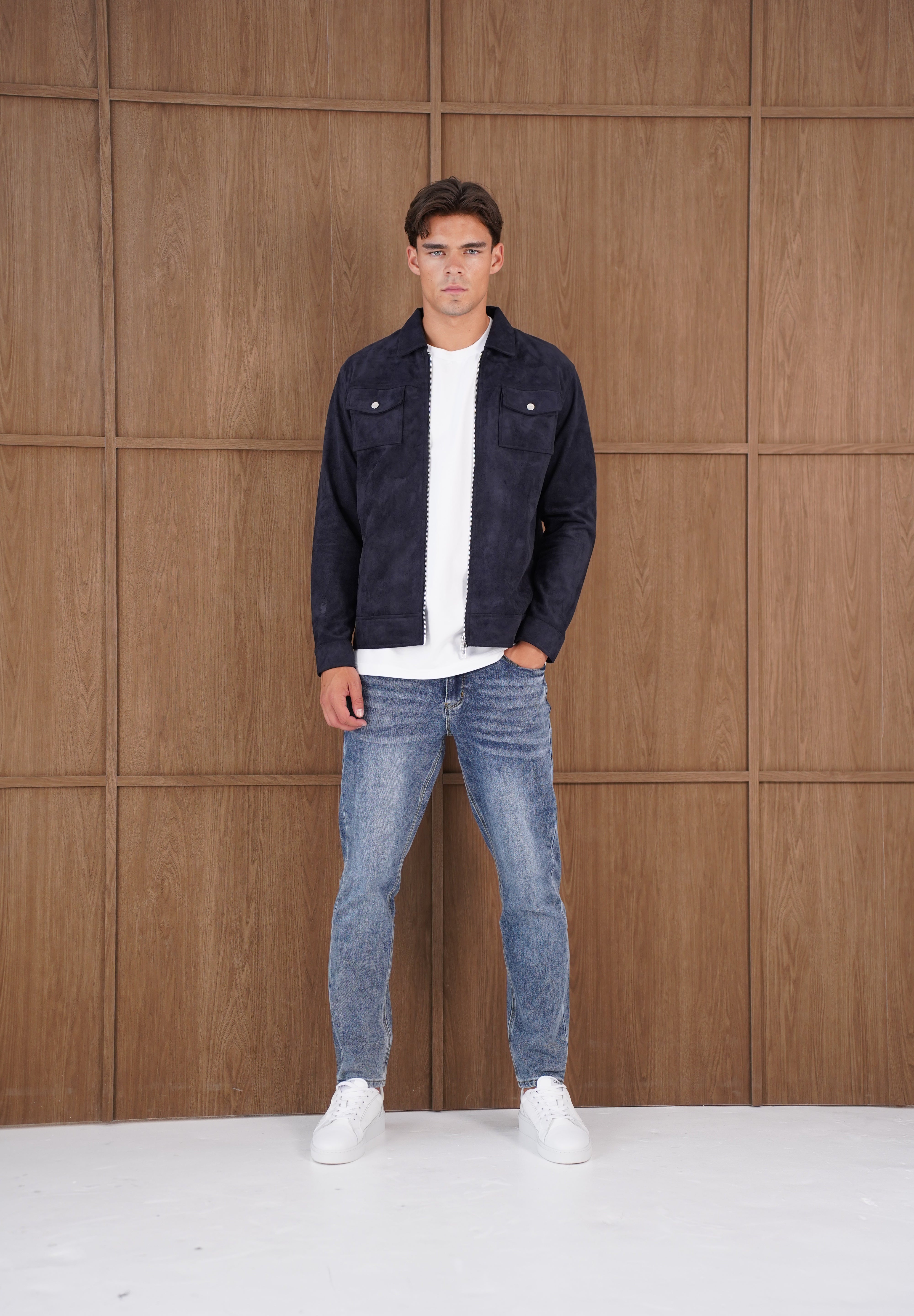 Capo Faux Suede Jacket - Navy